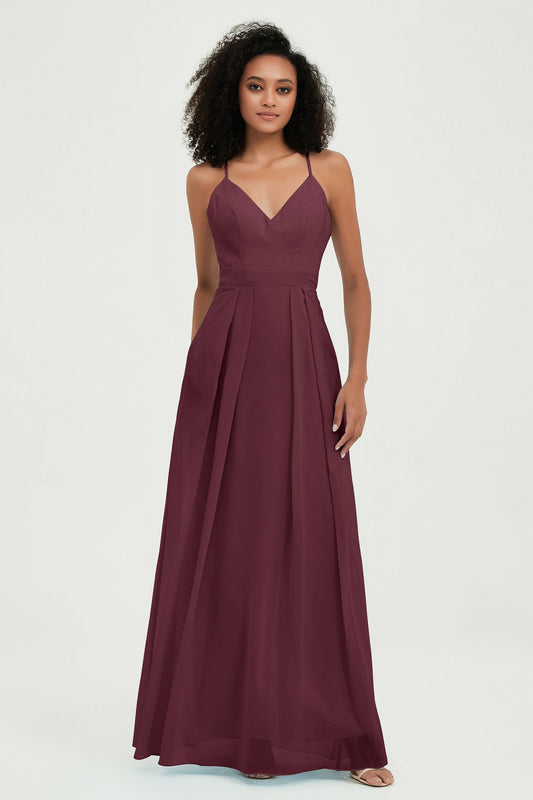 Criss Cross Straps Chiffon Bridesmaid Dress Spaghetti Straps Formal Evening Dresses Gowns
