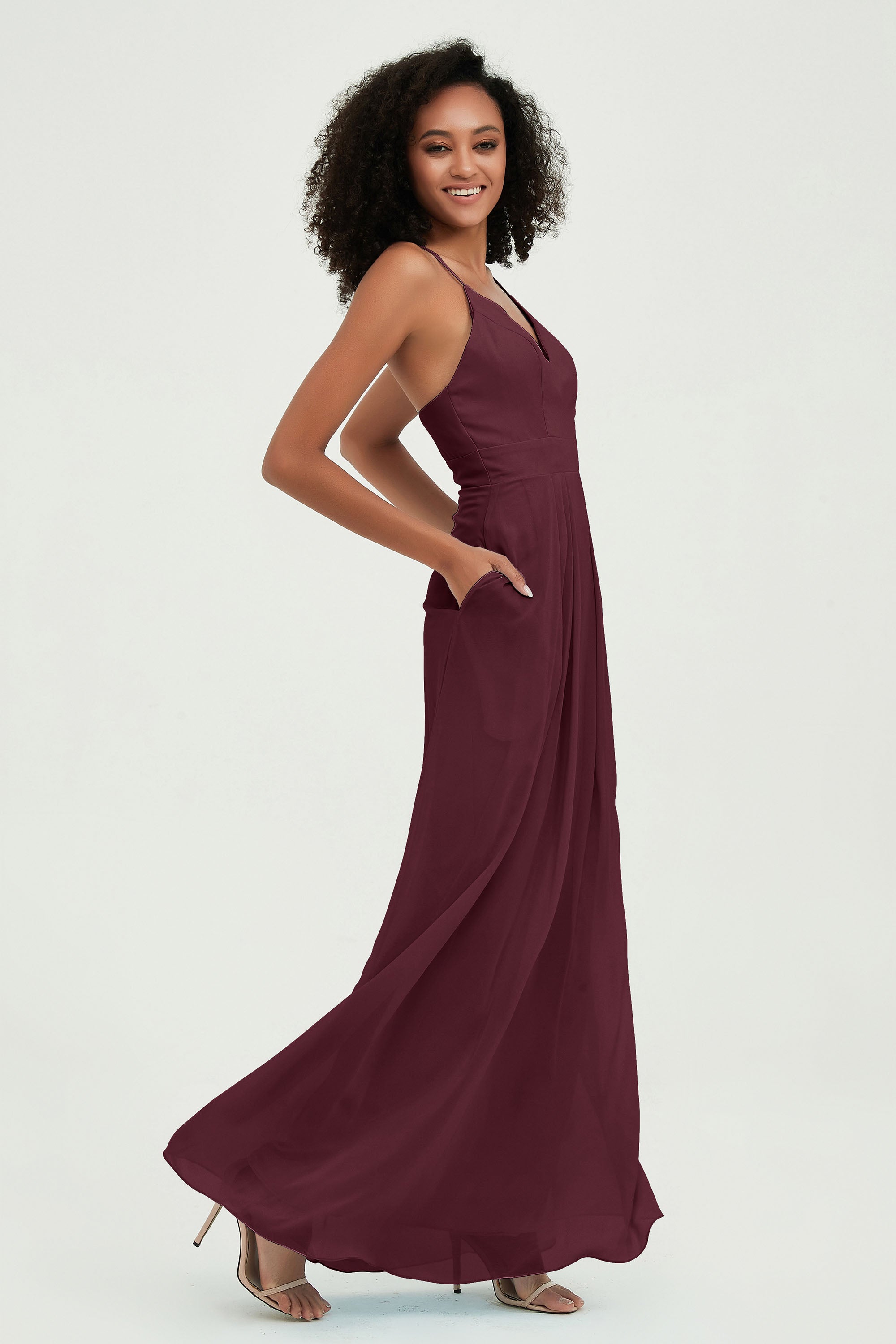 Criss Cross Straps Chiffon Bridesmaid Dress Spaghetti Straps Formal Evening Dresses Gowns