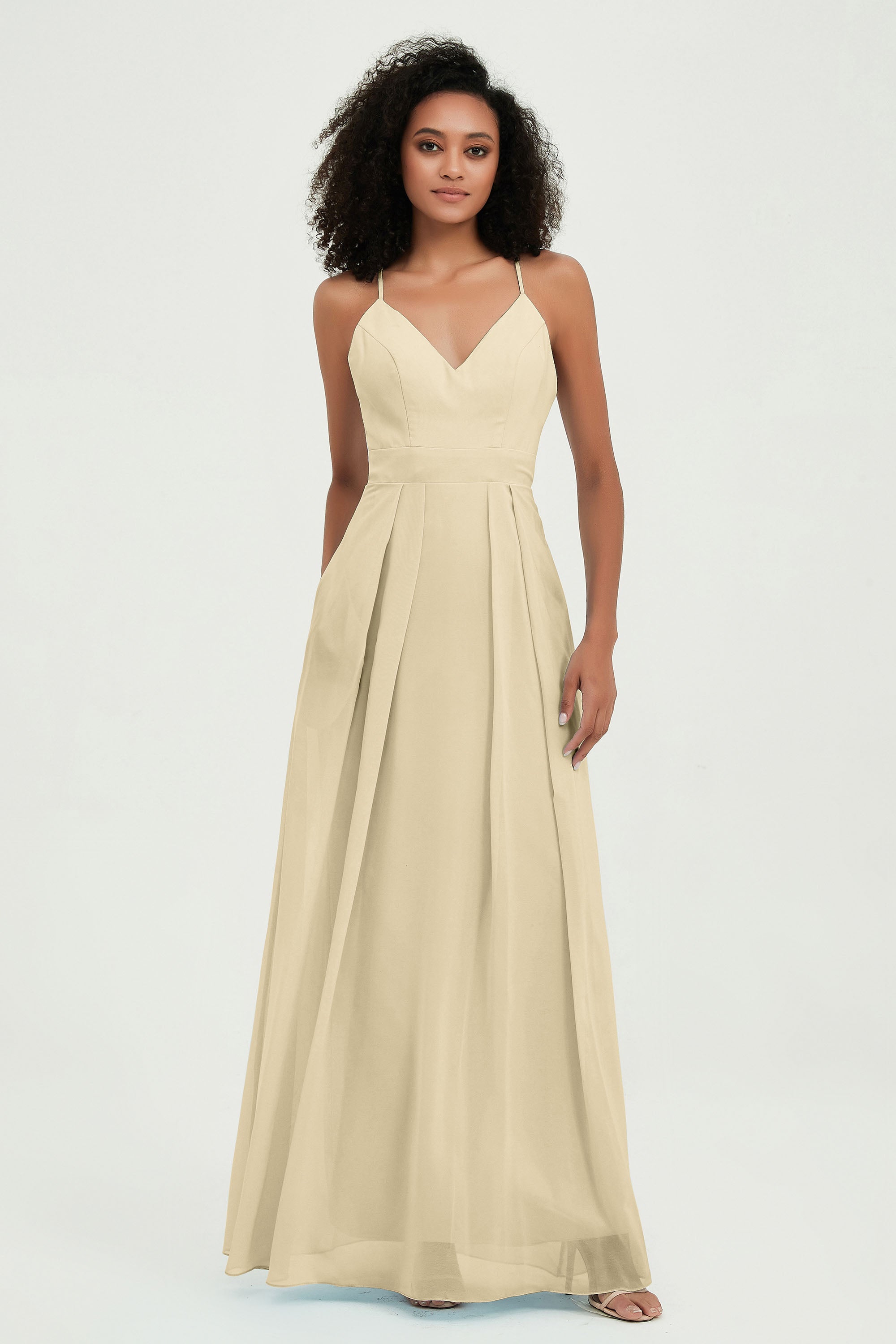 Criss Cross Straps Chiffon Bridesmaid Dress Spaghetti Straps Formal Evening Dresses Gowns