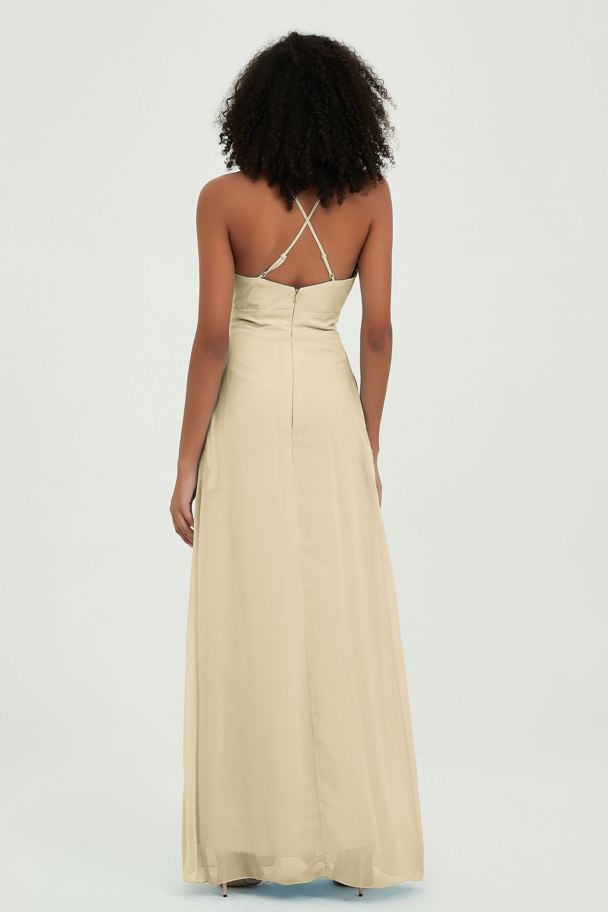 Criss Cross Straps Chiffon Bridesmaid Dress Spaghetti Straps Formal Evening Dresses Gowns