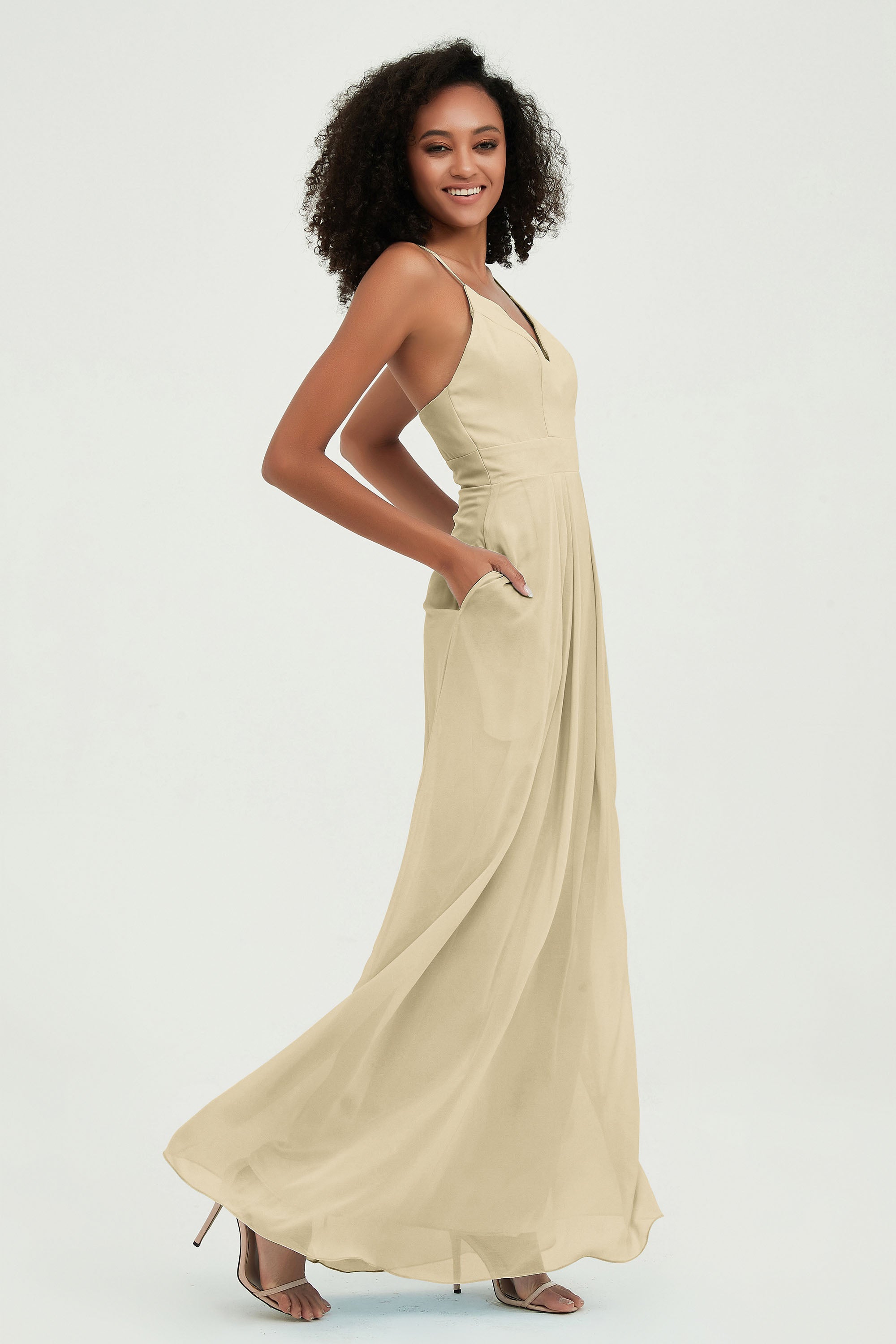 Criss Cross Straps Chiffon Bridesmaid Dress Spaghetti Straps Formal Evening Dresses Gowns