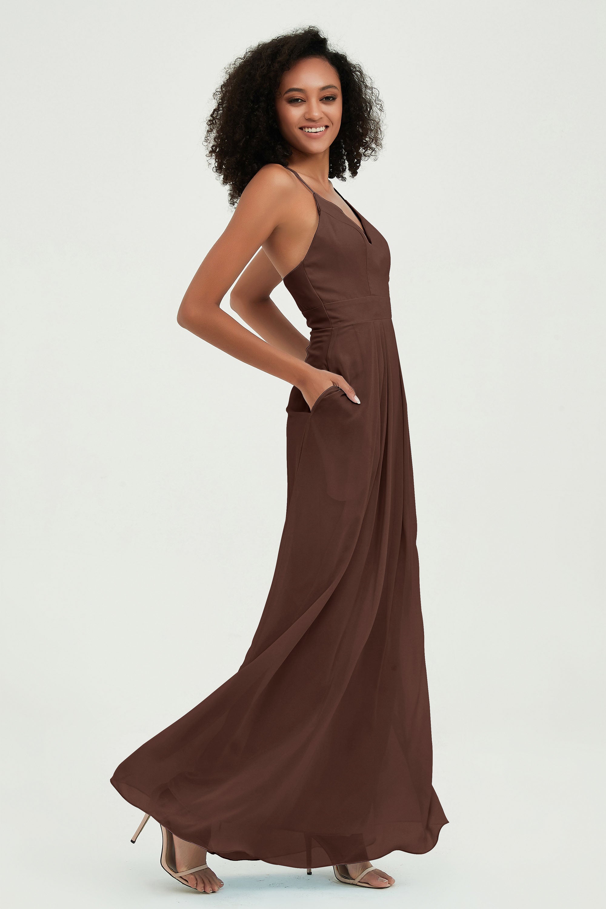 Criss Cross Straps Chiffon Bridesmaid Dress Spaghetti Straps Formal Evening Dresses Gowns