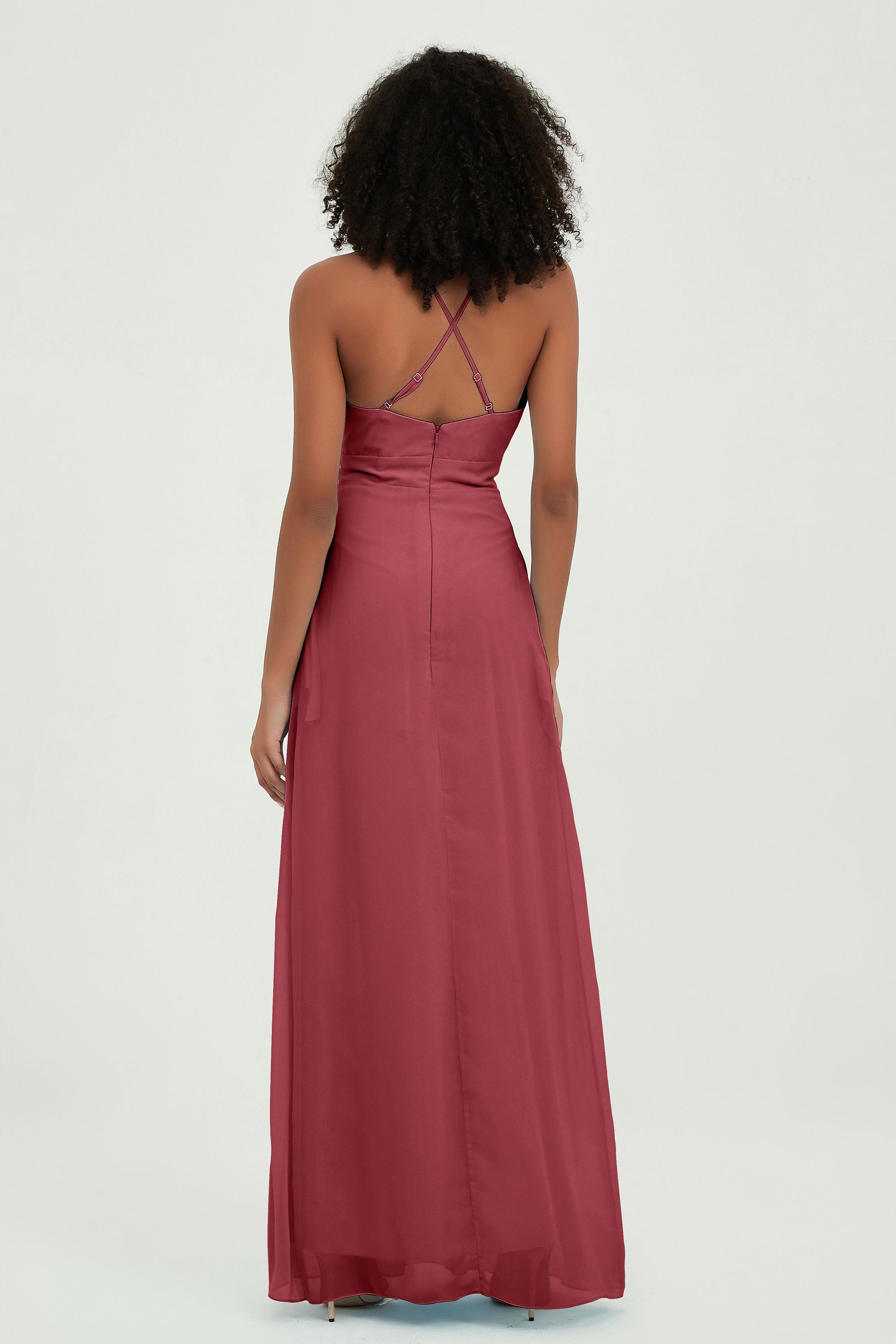 Criss Cross Straps Chiffon Bridesmaid Dress Spaghetti Straps Formal Evening Dresses Gowns