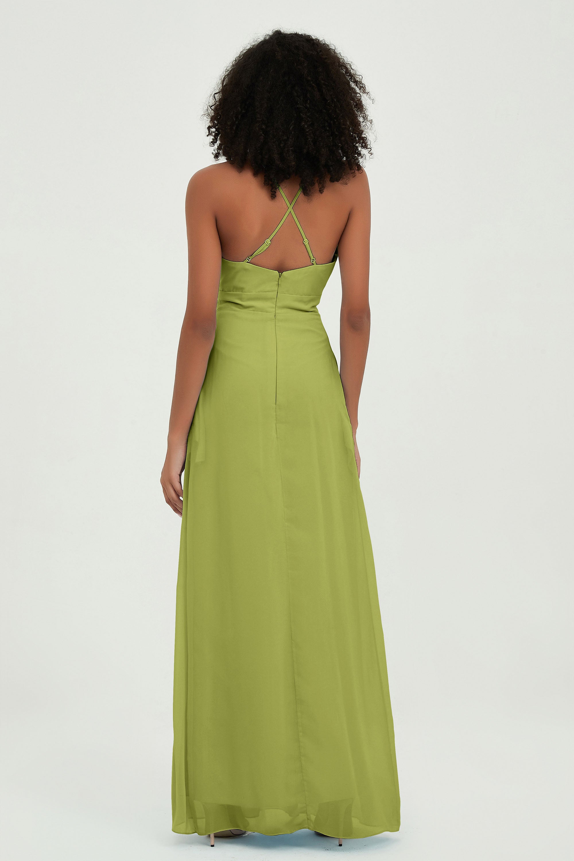Criss Cross Straps Chiffon Bridesmaid Dress Spaghetti Straps Formal Evening Dresses Gowns