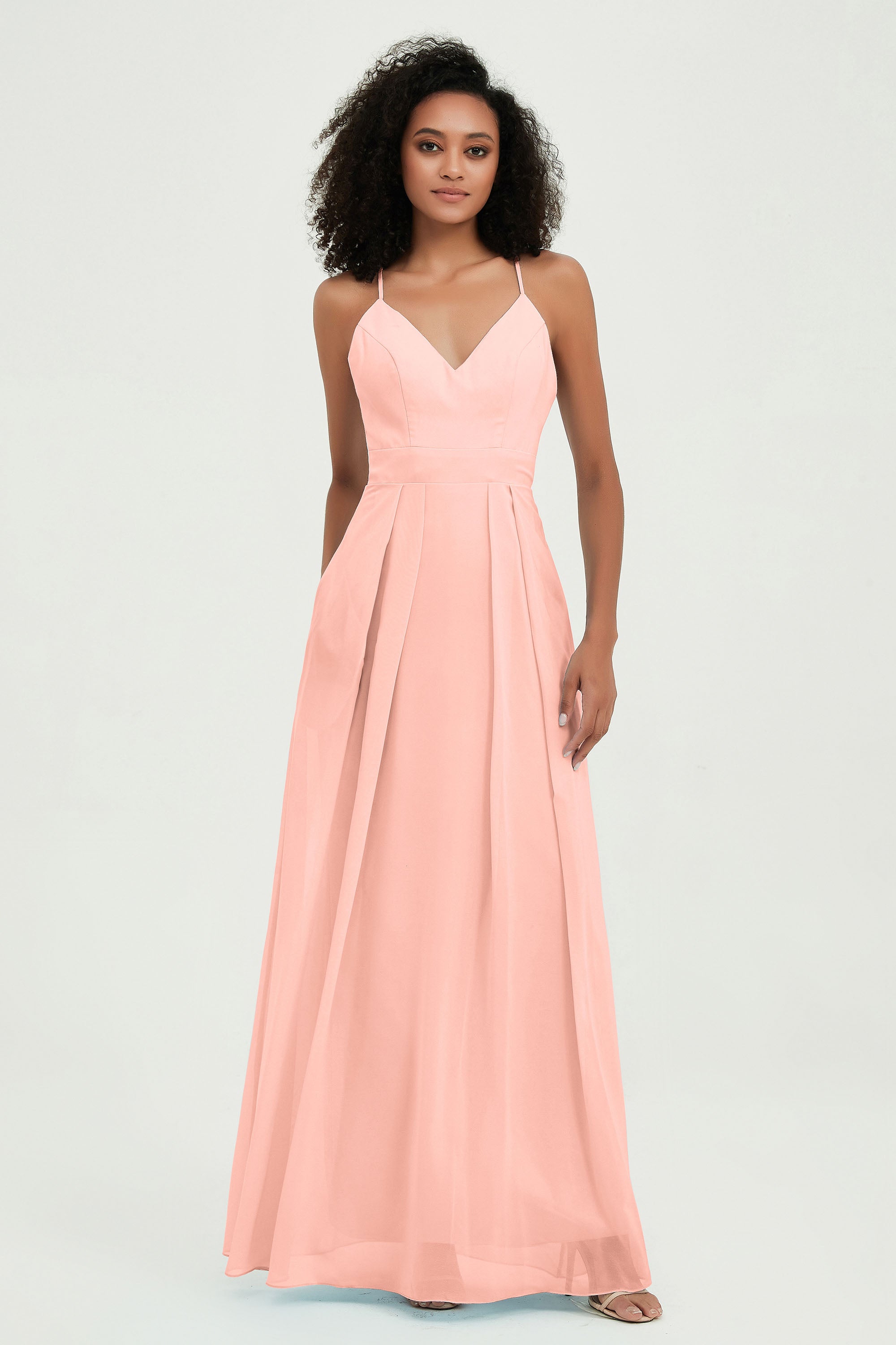 Criss Cross Straps Chiffon Bridesmaid Dress Spaghetti Straps Formal Evening Dresses Gowns