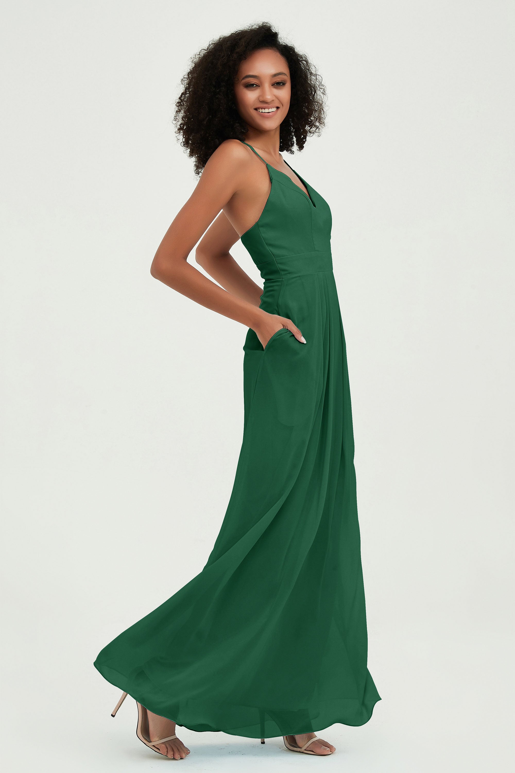 Criss Cross Straps Chiffon Bridesmaid Dress Spaghetti Straps Formal Evening Dresses Gowns