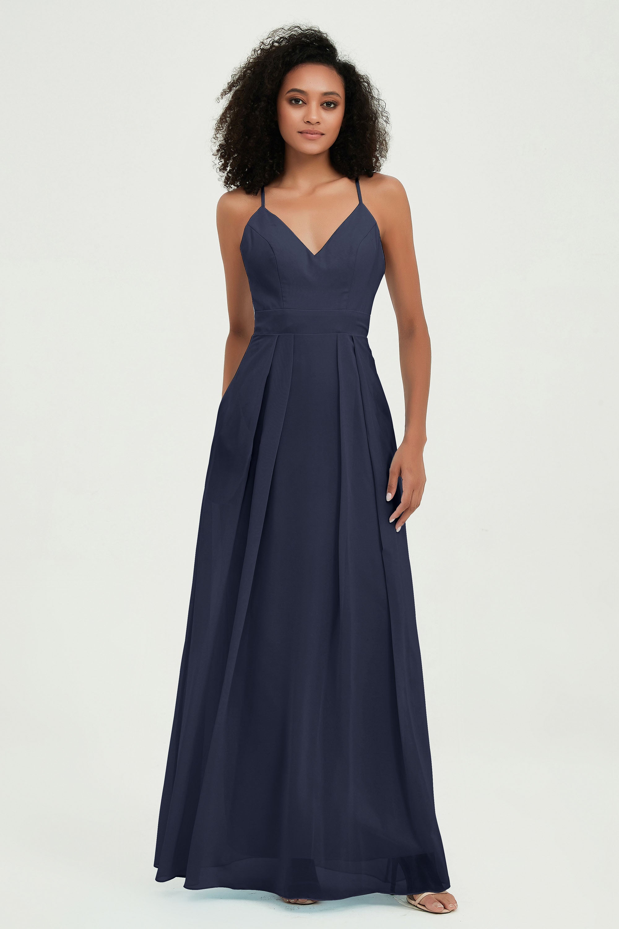 Criss Cross Straps Chiffon Bridesmaid Dress Spaghetti Straps Formal Evening Dresses Gowns