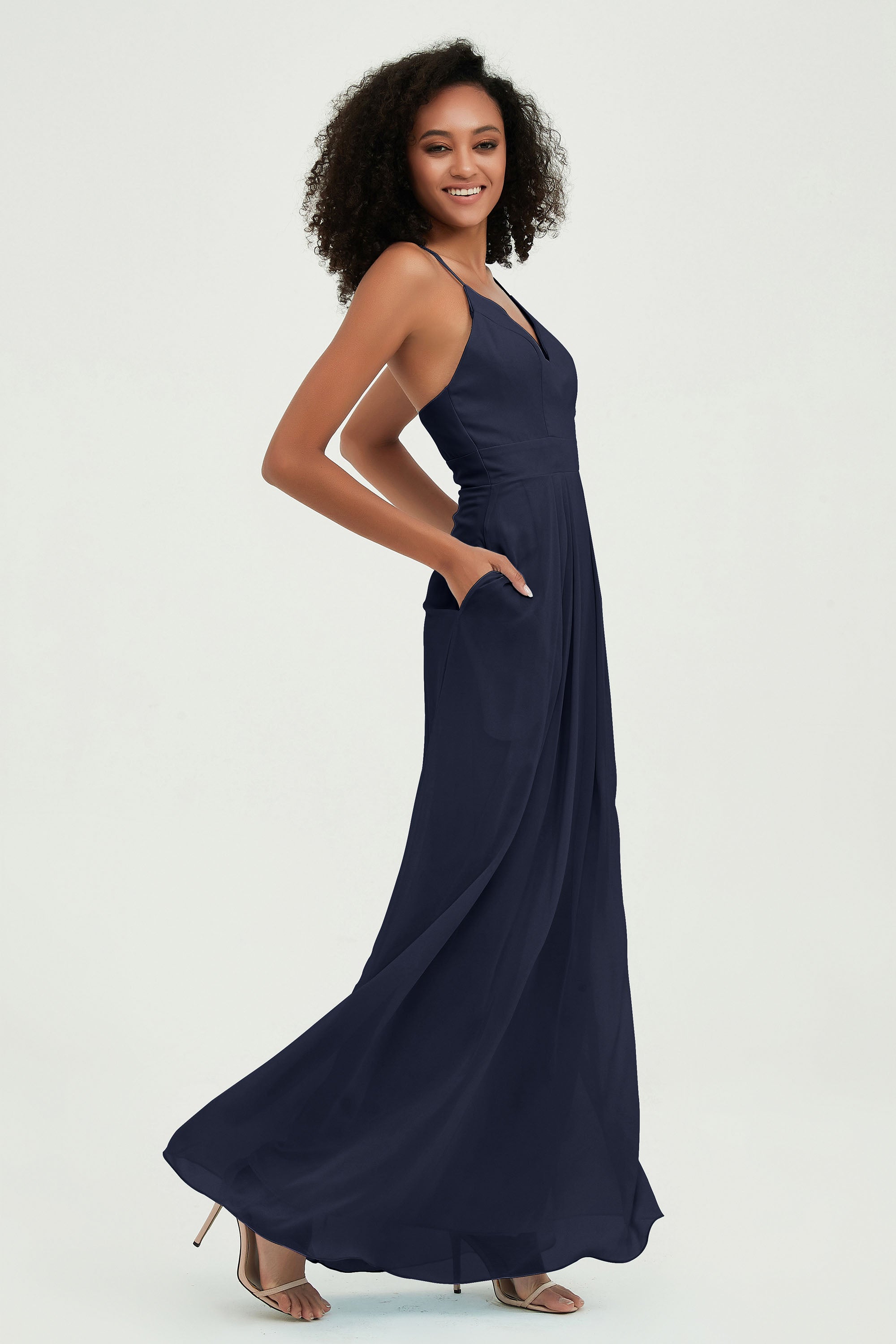Criss Cross Straps Chiffon Bridesmaid Dress Spaghetti Straps Formal Evening Dresses Gowns