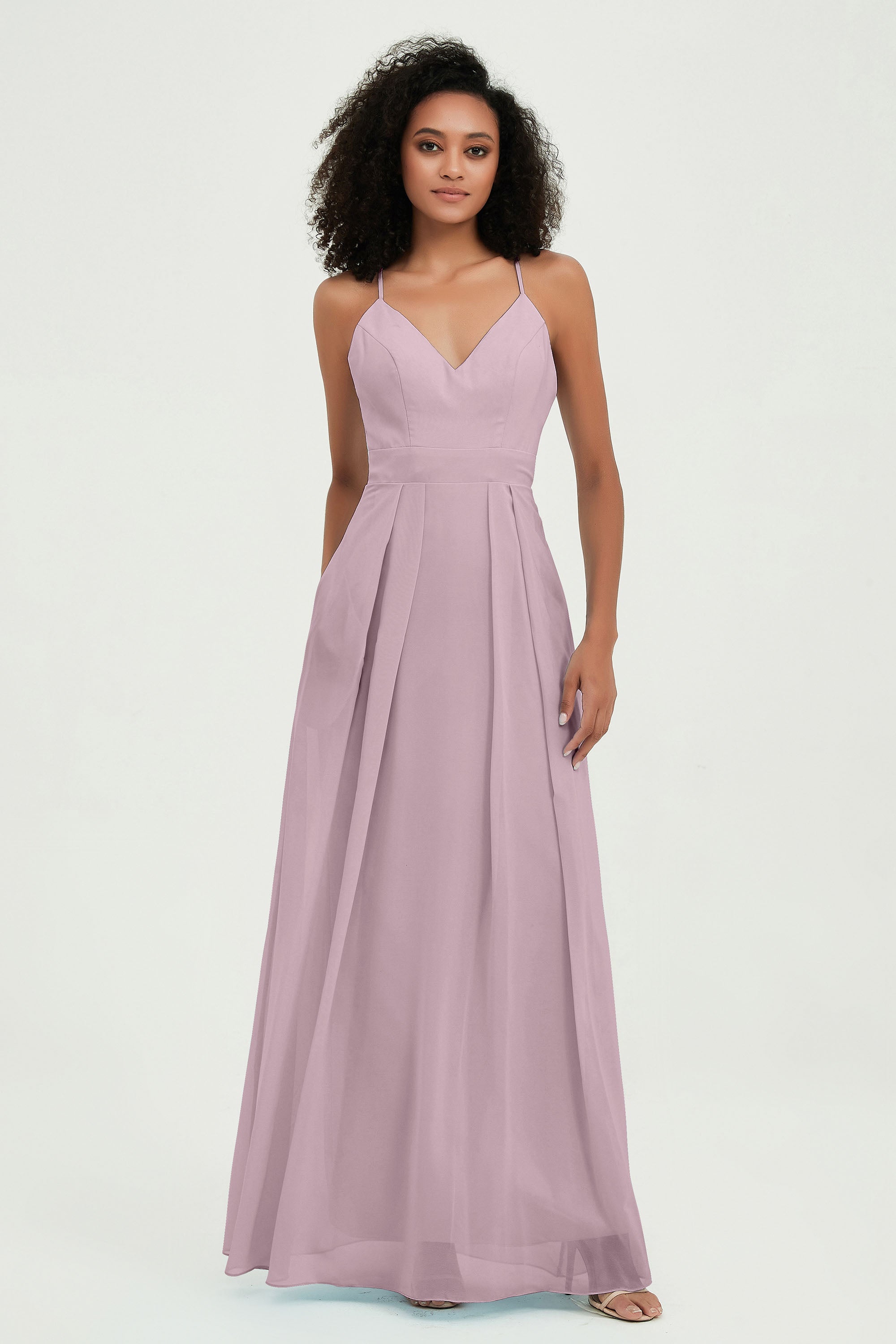 Criss Cross Straps Chiffon Bridesmaid Dress Spaghetti Straps Formal Evening Dresses Gowns