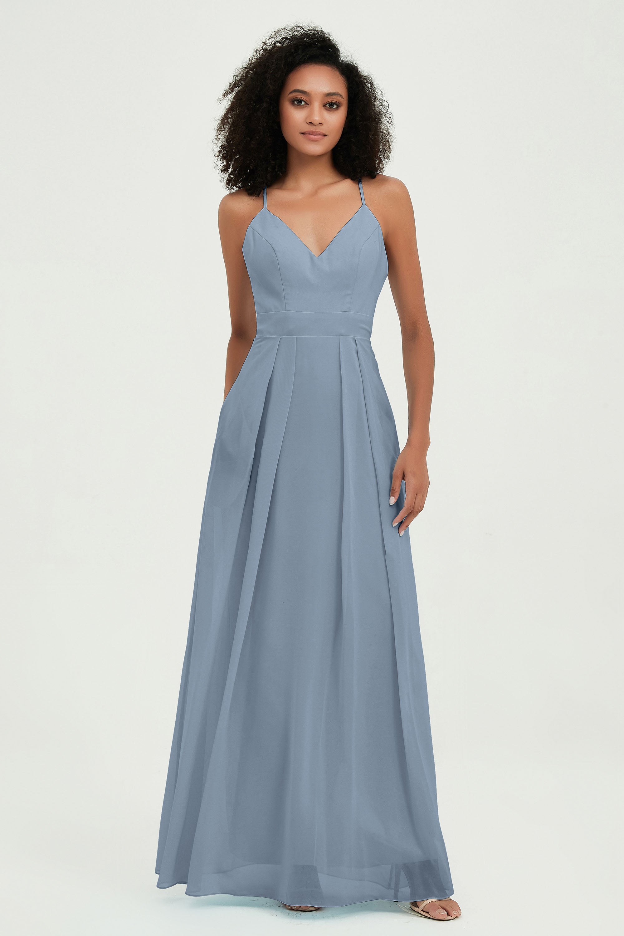 Criss Cross Straps Chiffon Bridesmaid Dress Spaghetti Straps Formal Evening Dresses Gowns