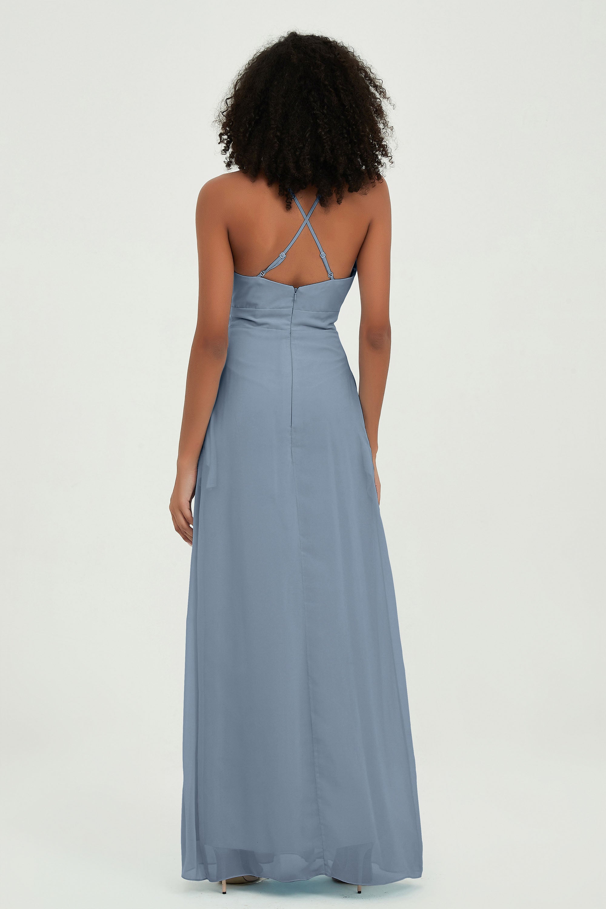 Criss Cross Straps Chiffon Bridesmaid Dress Spaghetti Straps Formal Evening Dresses Gowns
