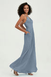 Criss Cross Straps Chiffon Bridesmaid Dress Spaghetti Straps Formal Evening Dresses Gowns