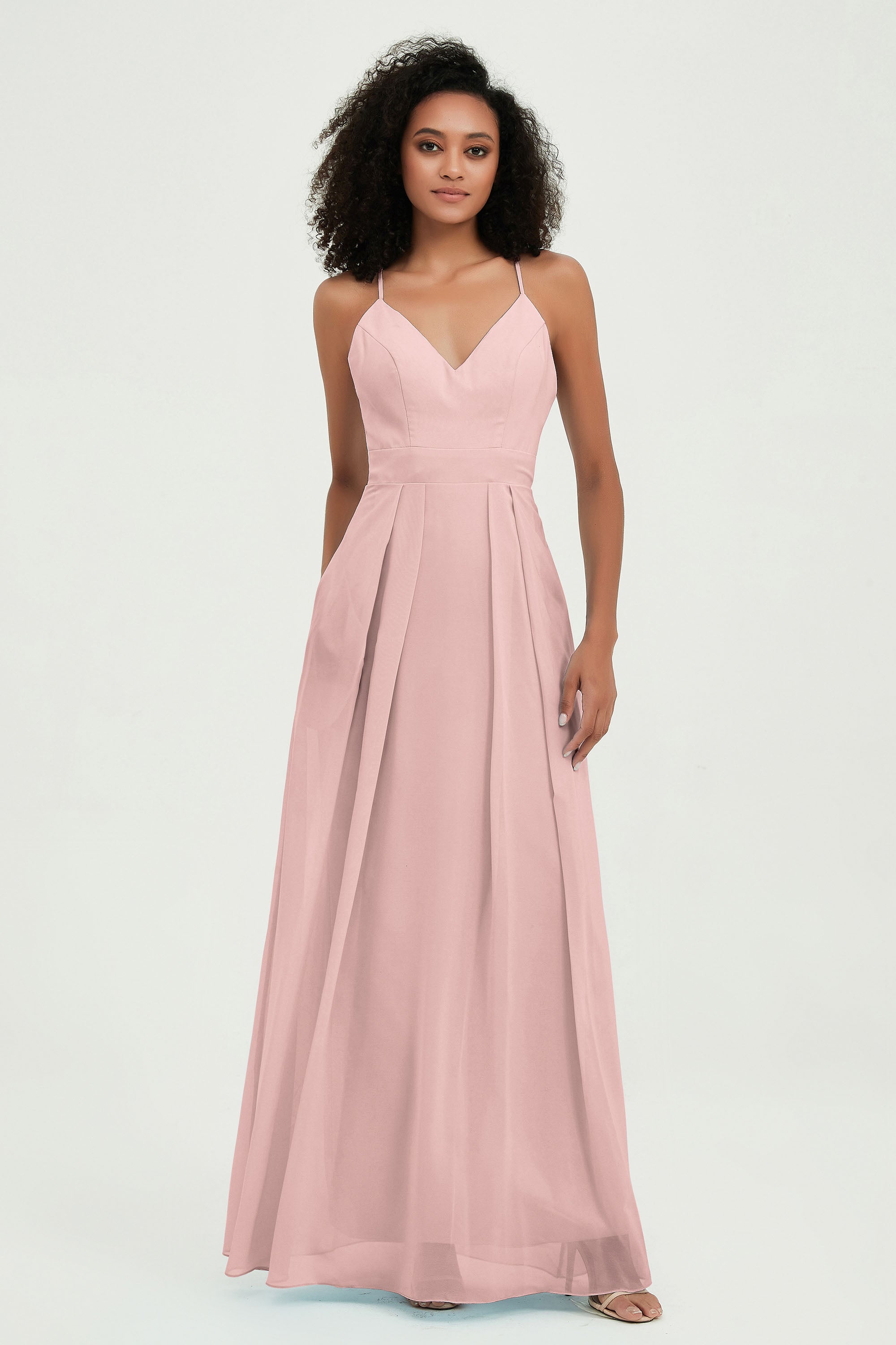 Criss Cross Straps Chiffon Bridesmaid Dress Spaghetti Straps Formal Evening Dresses Gowns