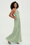 Criss Cross Straps Chiffon Bridesmaid Dress Spaghetti Straps Formal Evening Dresses Gowns