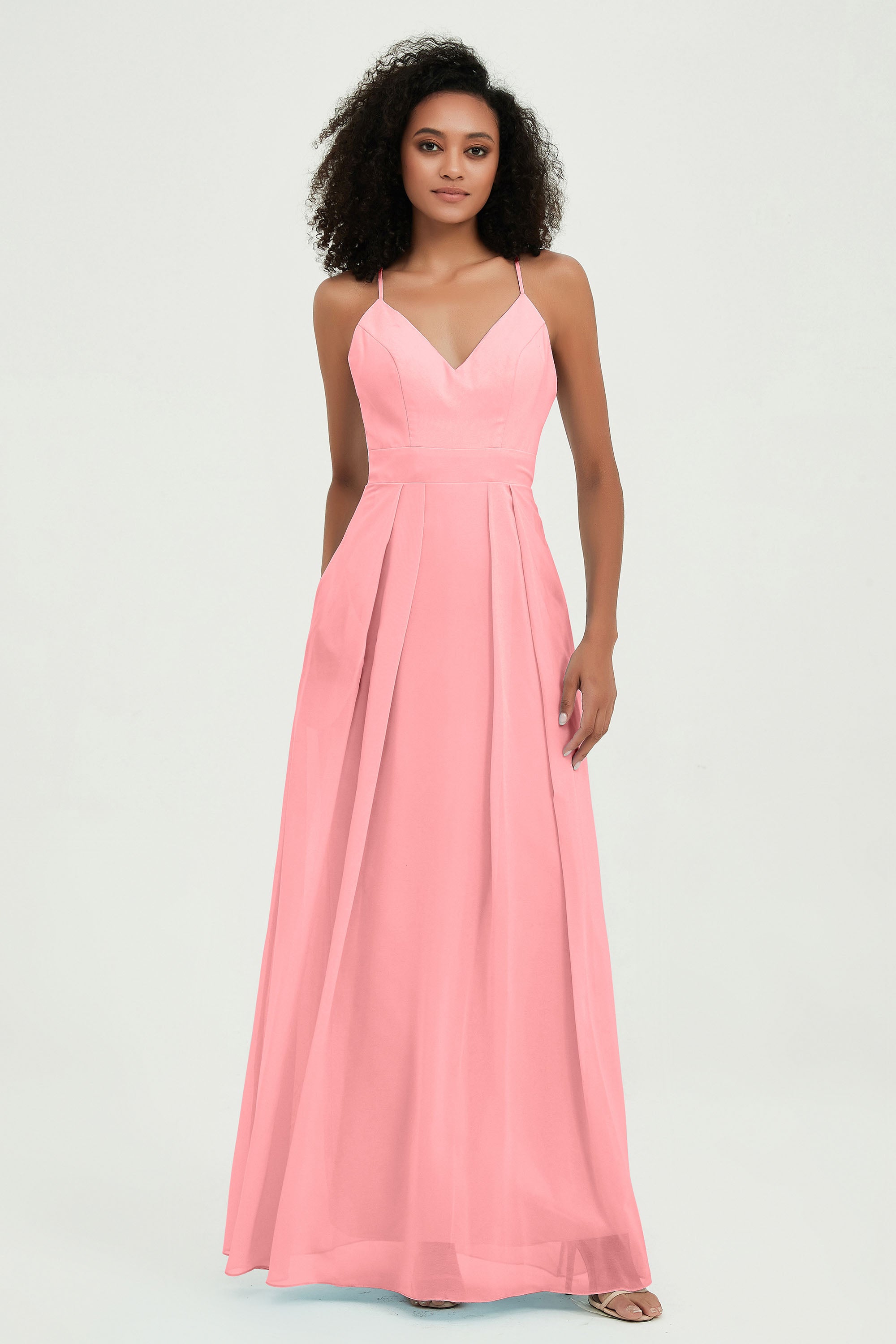 Criss Cross Straps Chiffon Bridesmaid Dress Spaghetti Straps Formal Evening Dresses Gowns