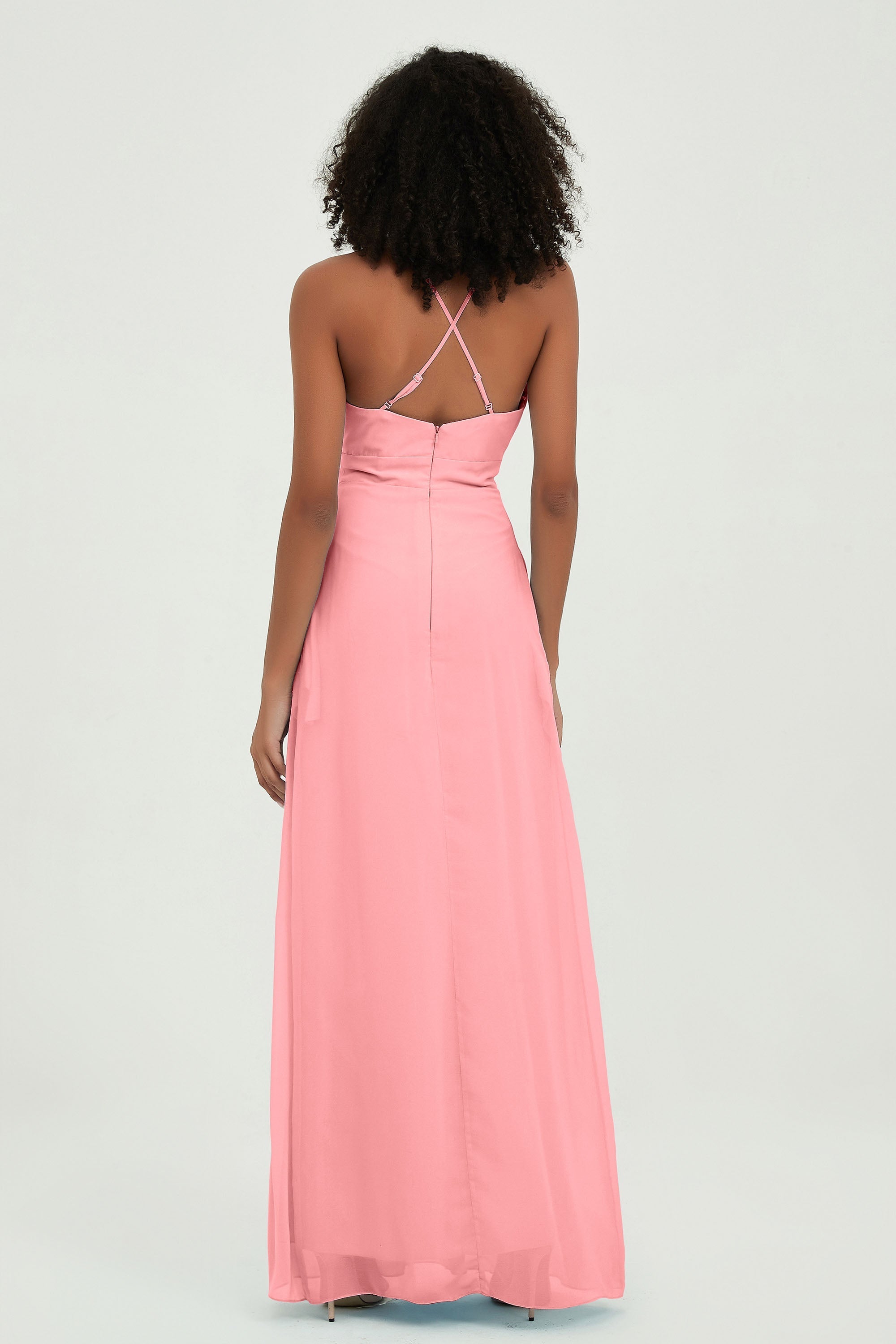 Criss Cross Straps Chiffon Bridesmaid Dress Spaghetti Straps Formal Evening Dresses Gowns