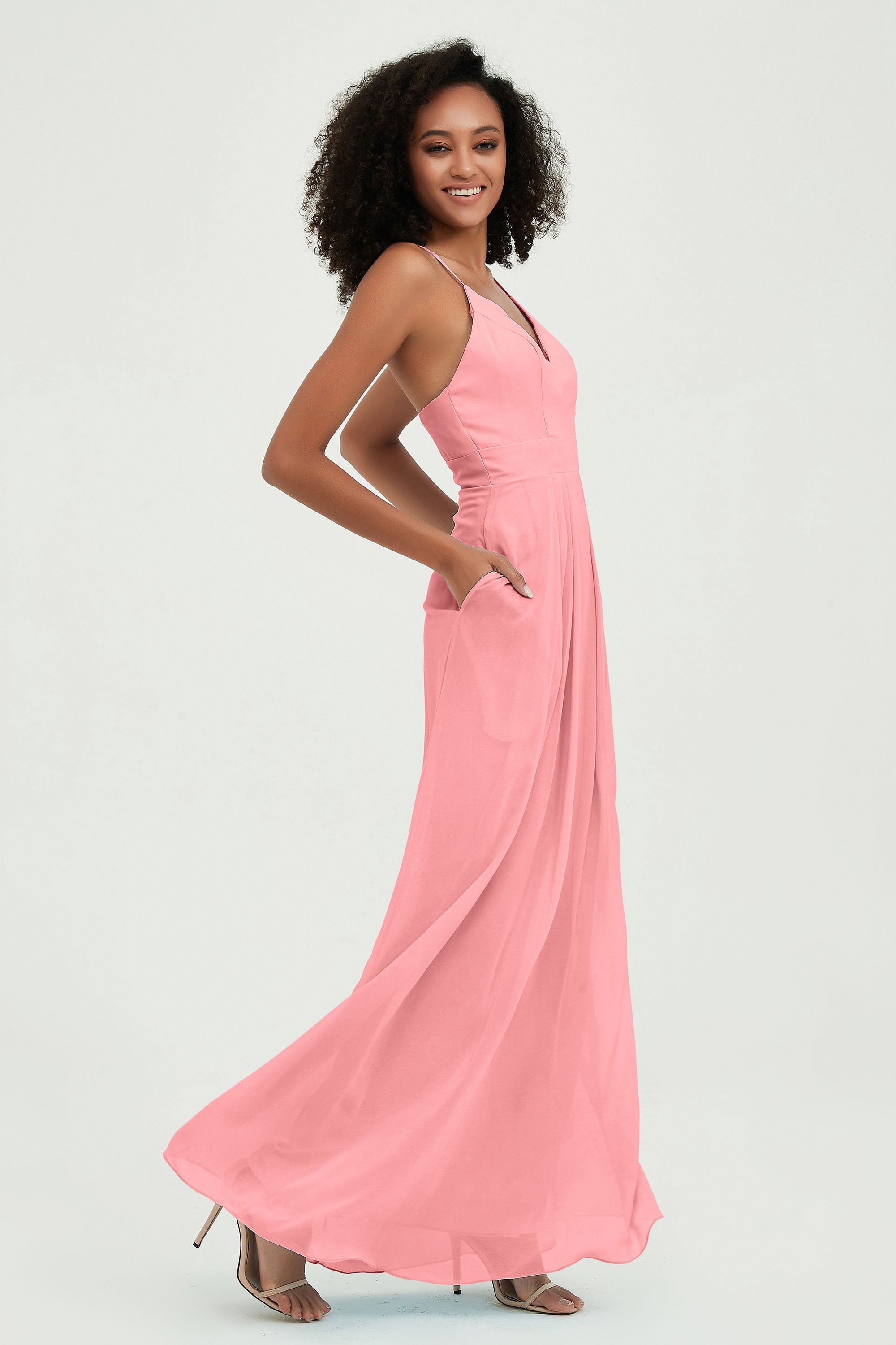 Criss Cross Straps Chiffon Bridesmaid Dress Spaghetti Straps Formal Evening Dresses Gowns