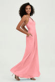 Criss Cross Straps Chiffon Bridesmaid Dress Spaghetti Straps Formal Evening Dresses Gowns