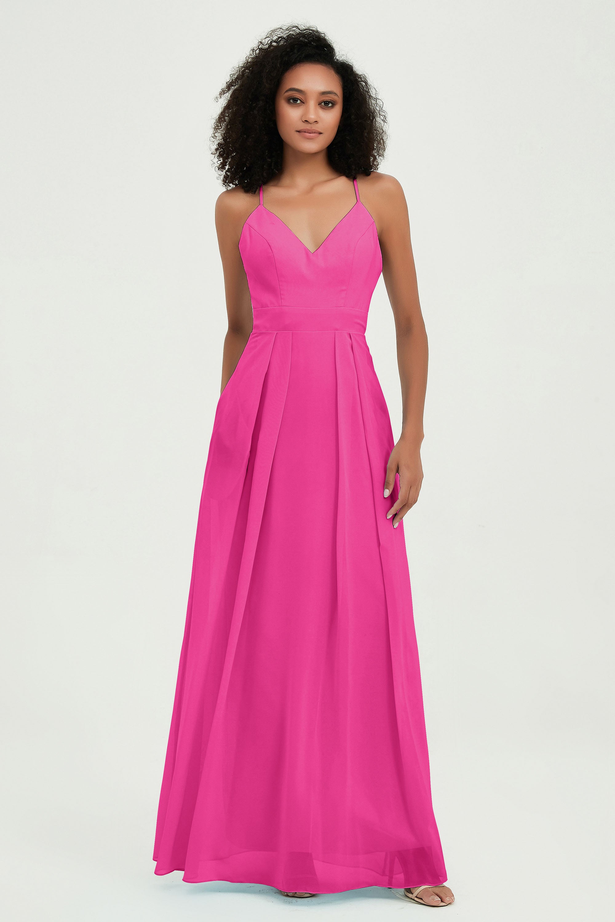 Criss Cross Straps Chiffon Bridesmaid Dress Spaghetti Straps Formal Evening Dresses Gowns
