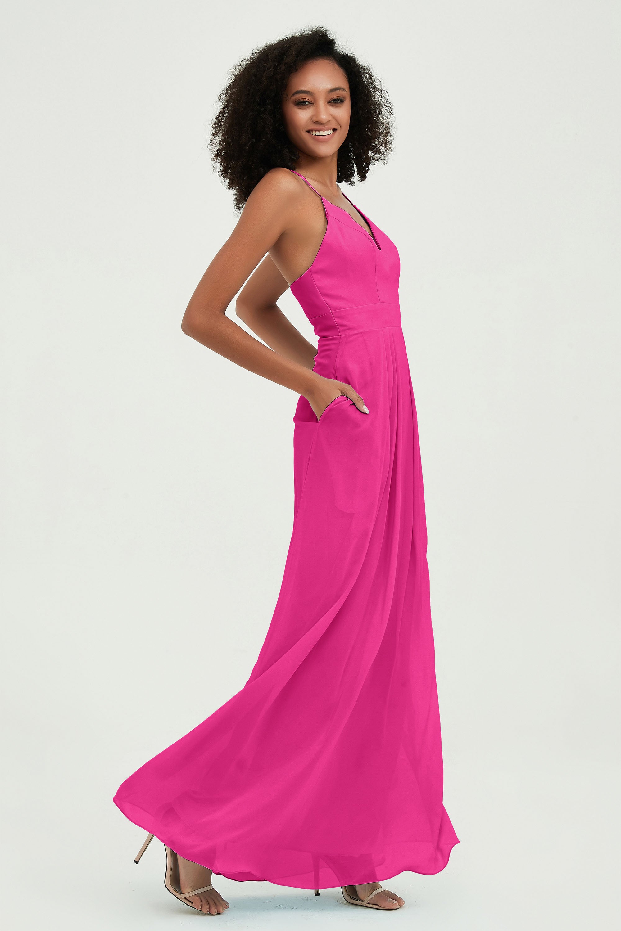 Criss Cross Straps Chiffon Bridesmaid Dress Spaghetti Straps Formal Evening Dresses Gowns