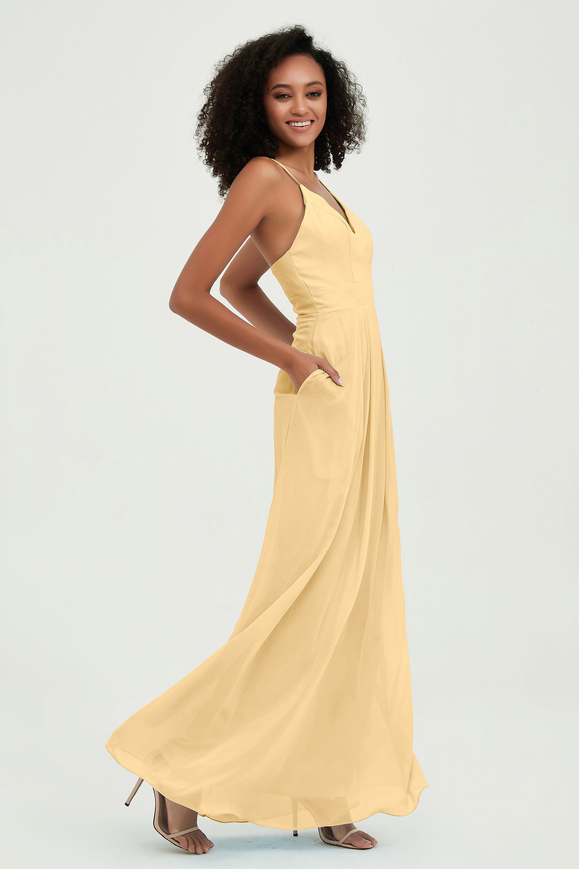 Criss Cross Straps Chiffon Bridesmaid Dress Spaghetti Straps Formal Evening Dresses Gowns