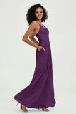 Criss Cross Straps Chiffon Bridesmaid Dress Spaghetti Straps Formal Evening Dresses Gowns