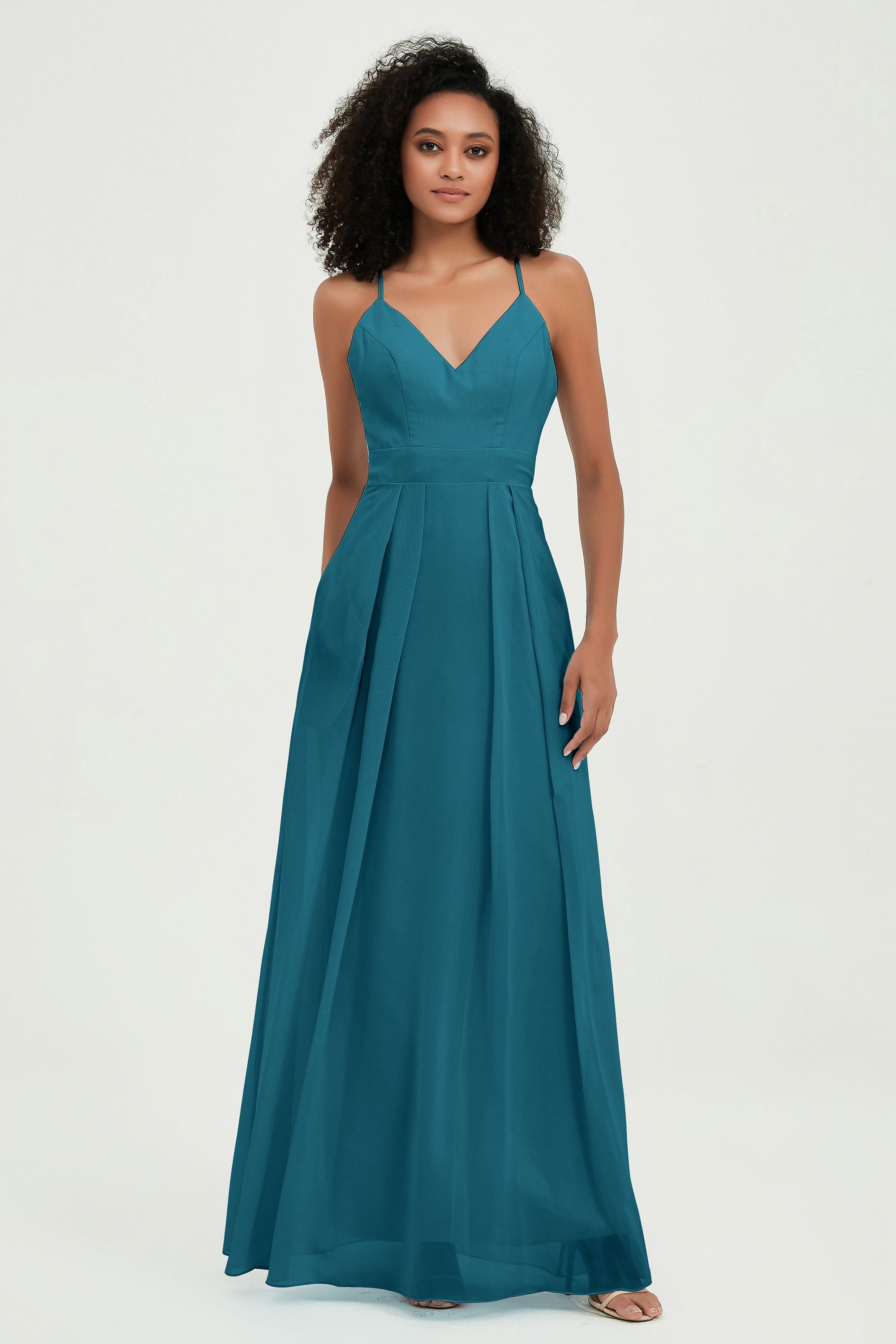 Criss Cross Straps Chiffon Bridesmaid Dress Spaghetti Straps Formal Evening Dresses Gowns