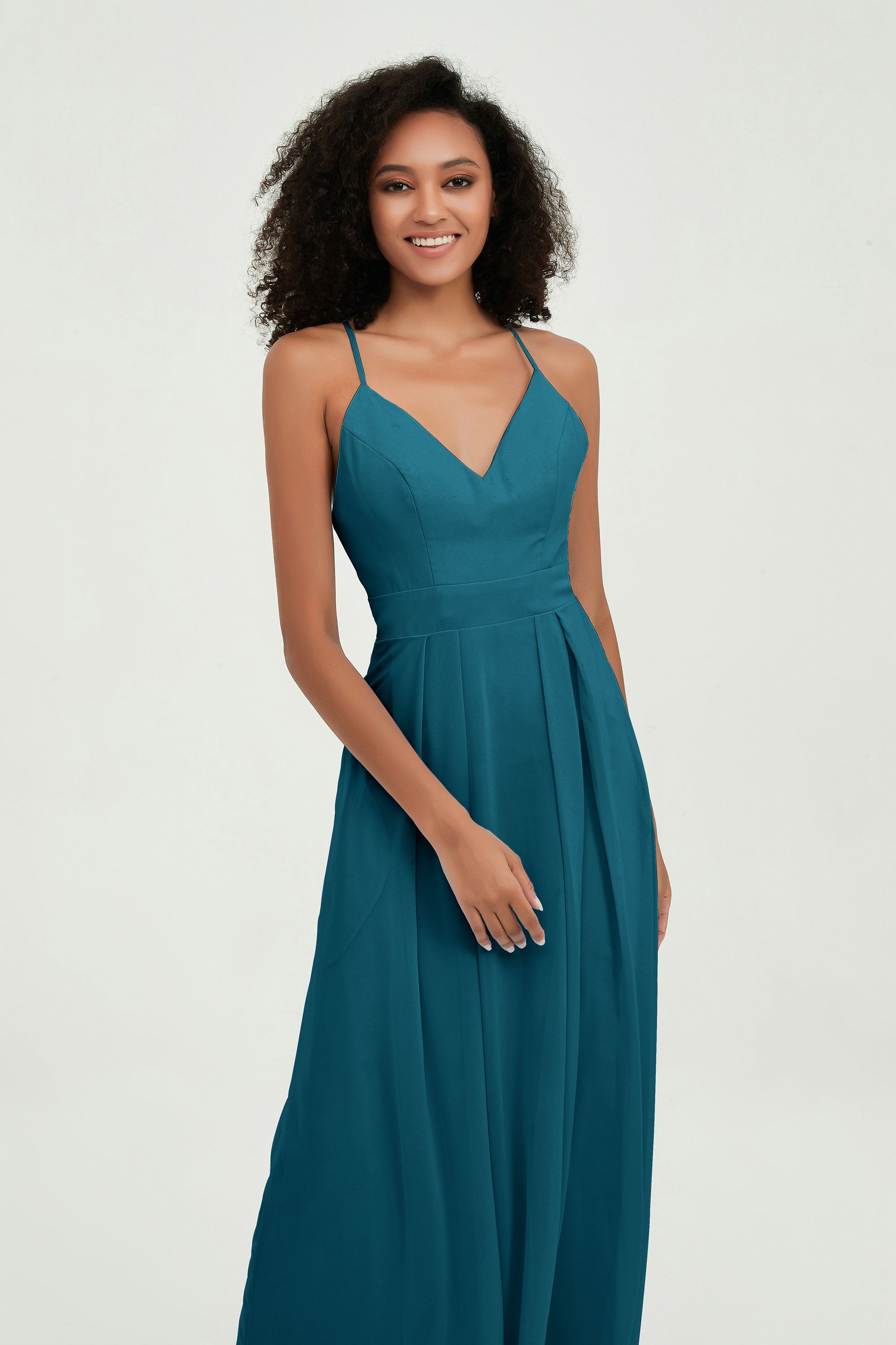 Criss Cross Straps Chiffon Bridesmaid Dress Spaghetti Straps Formal Evening Dresses Gowns