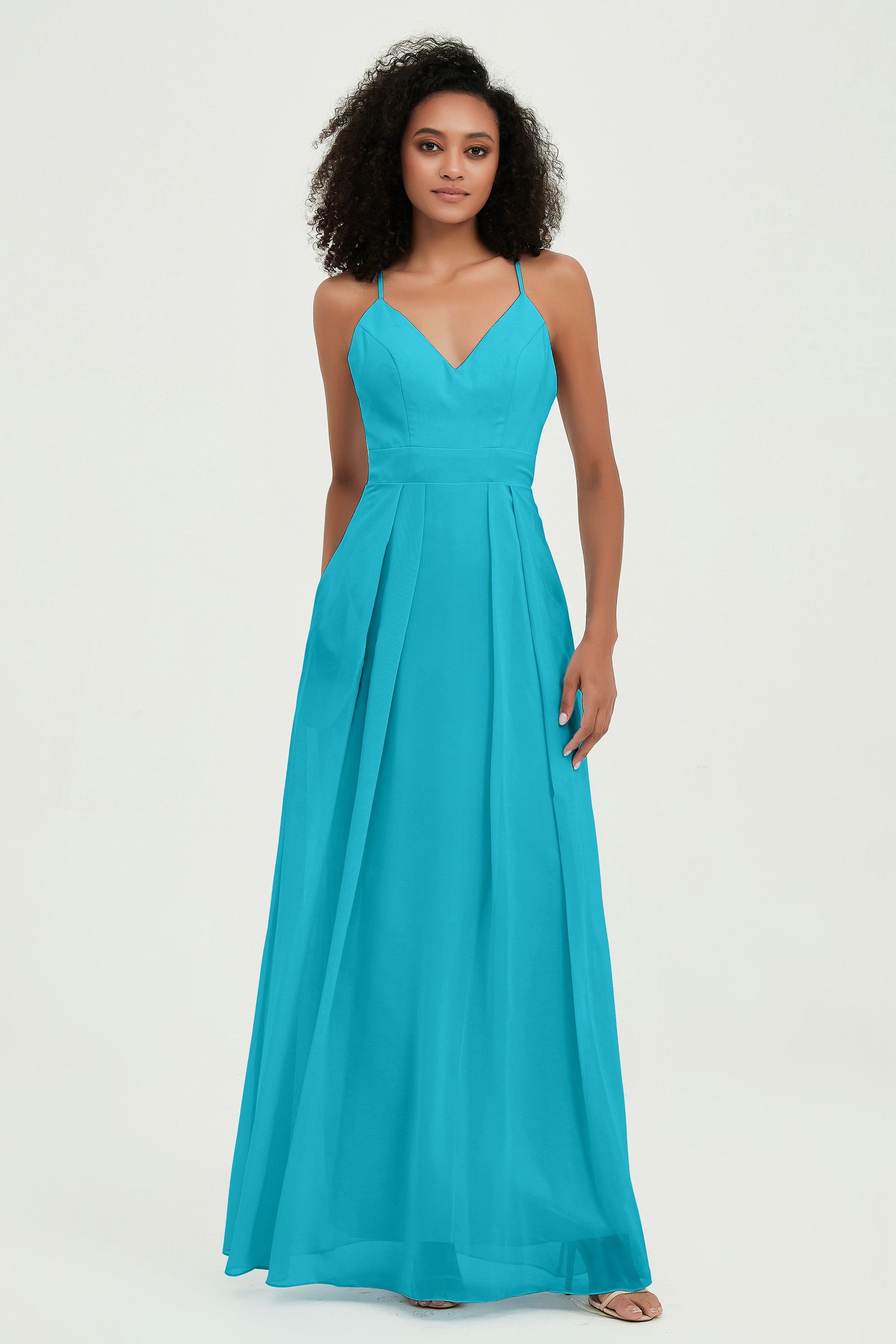 Criss Cross Straps Chiffon Bridesmaid Dress Spaghetti Straps Formal Evening Dresses Gowns