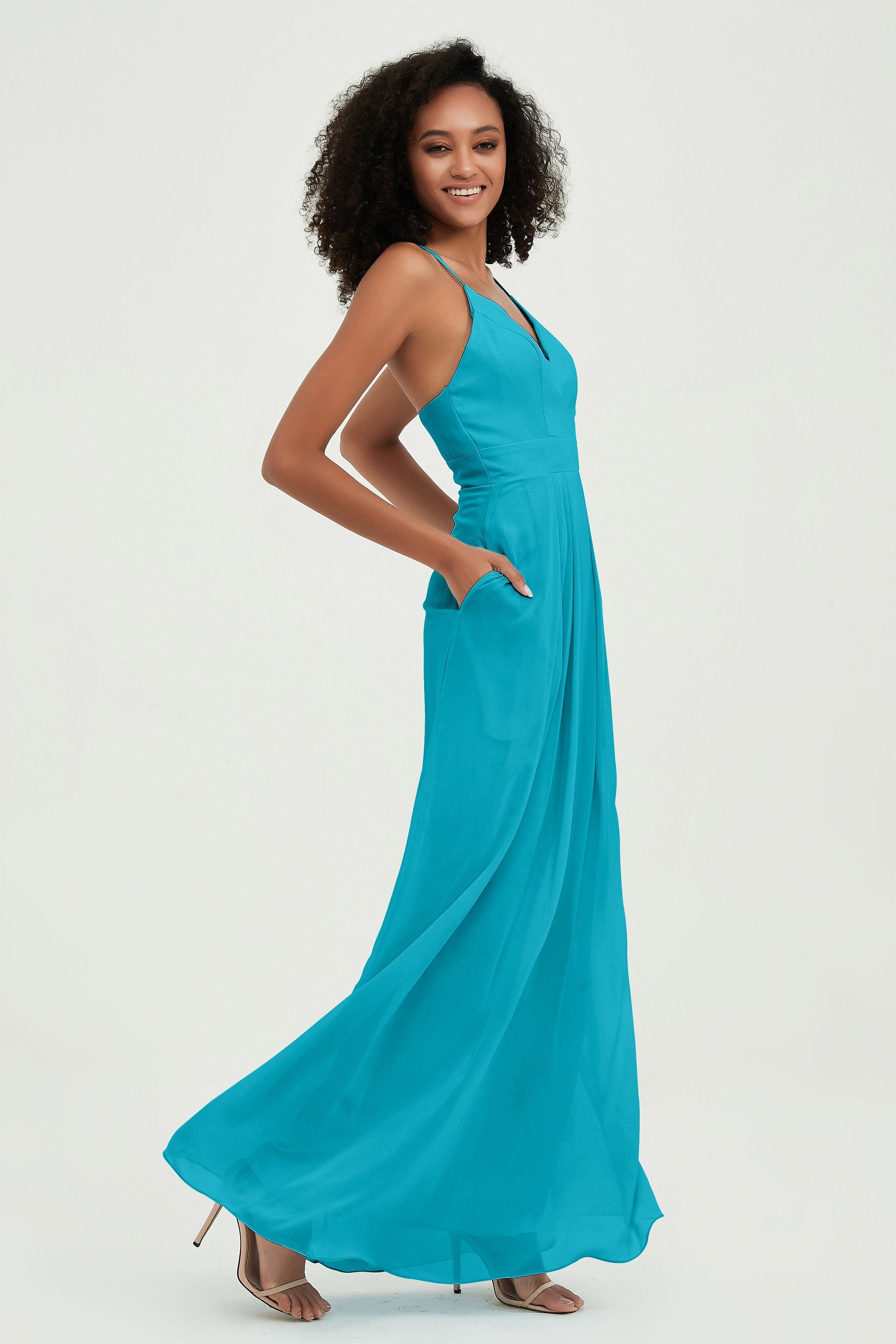Criss Cross Straps Chiffon Bridesmaid Dress Spaghetti Straps Formal Evening Dresses Gowns