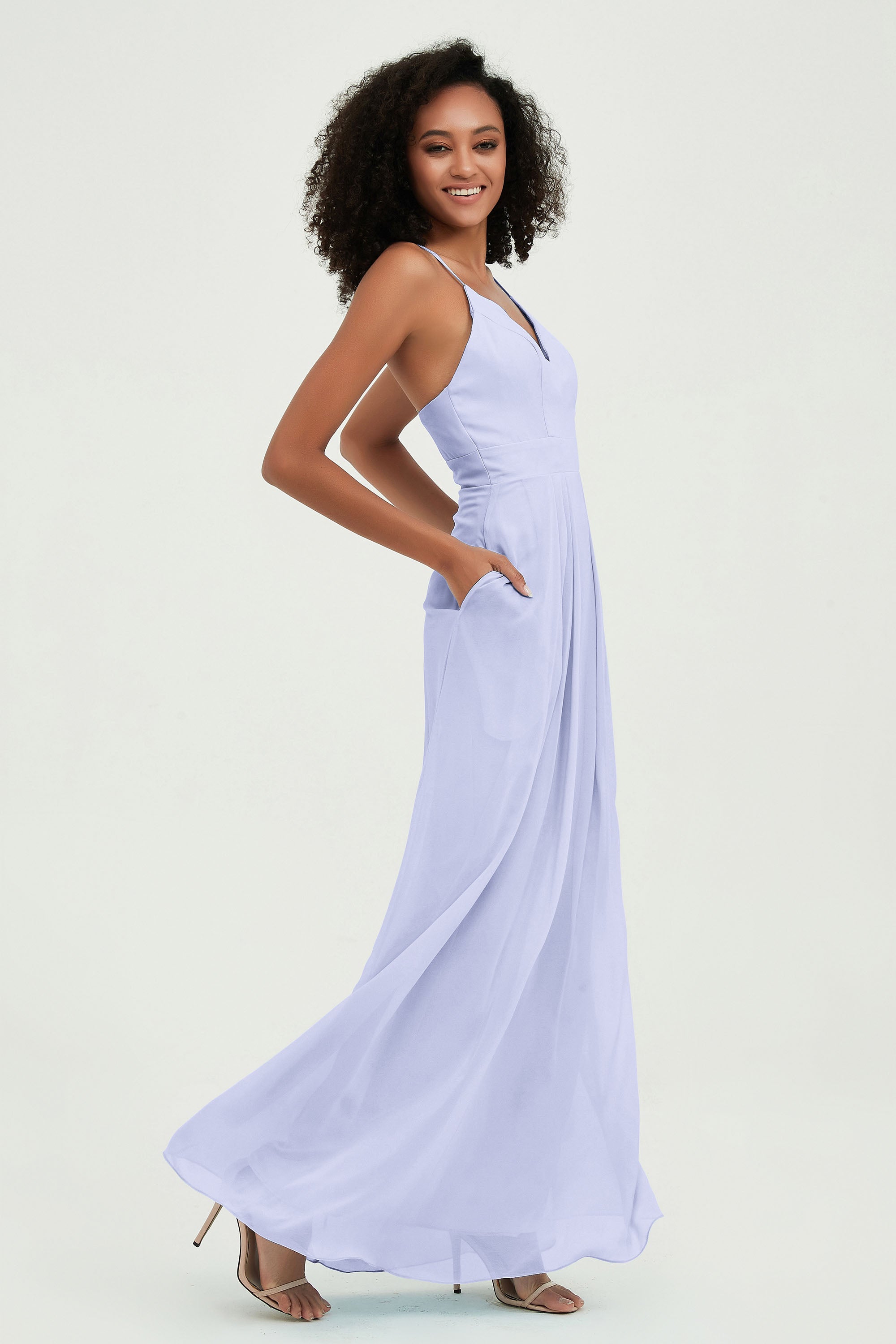 Criss Cross Straps Chiffon Bridesmaid Dress Spaghetti Straps Formal Evening Dresses Gowns