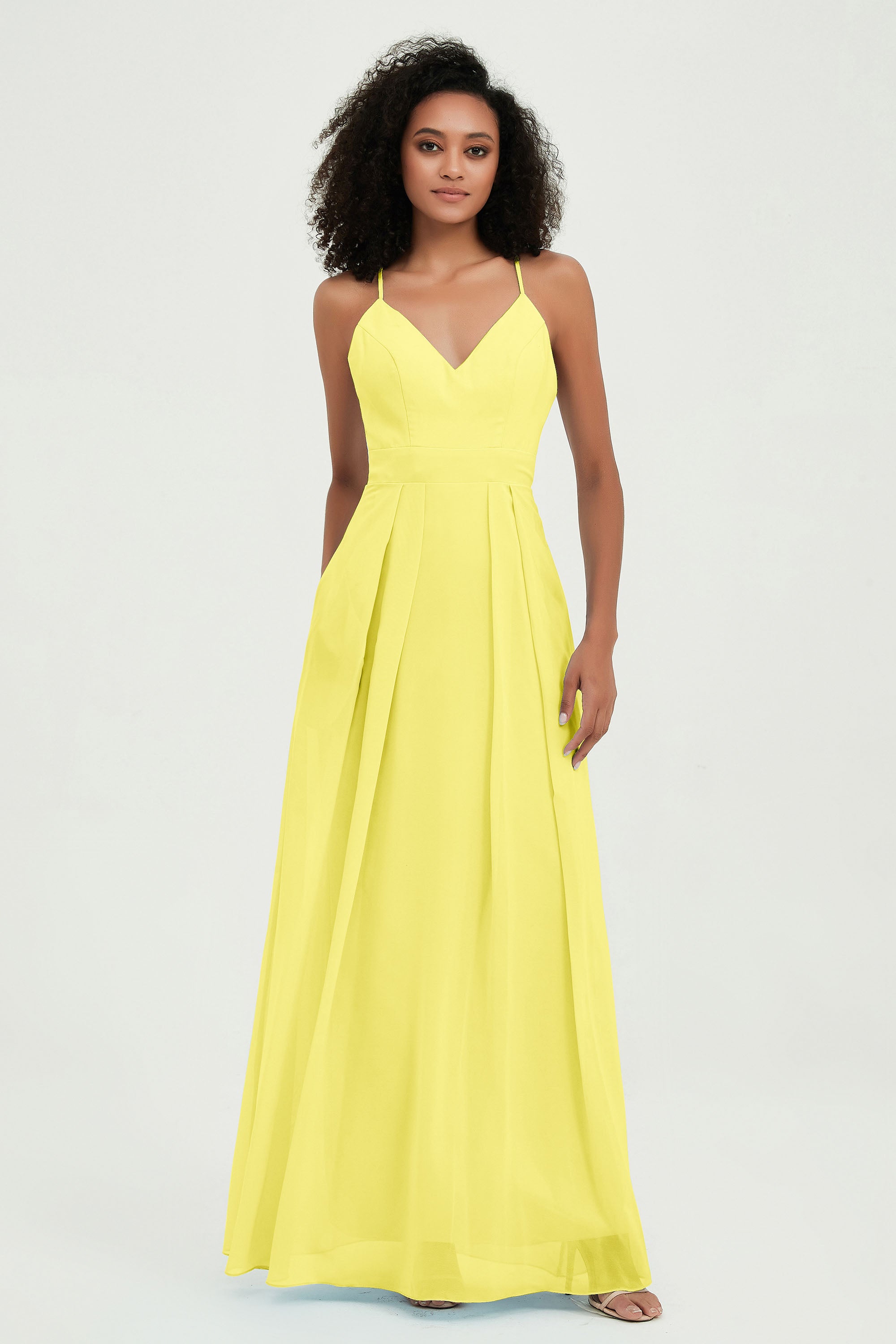 Criss Cross Straps Chiffon Bridesmaid Dress Spaghetti Straps Formal Evening Dresses Gowns