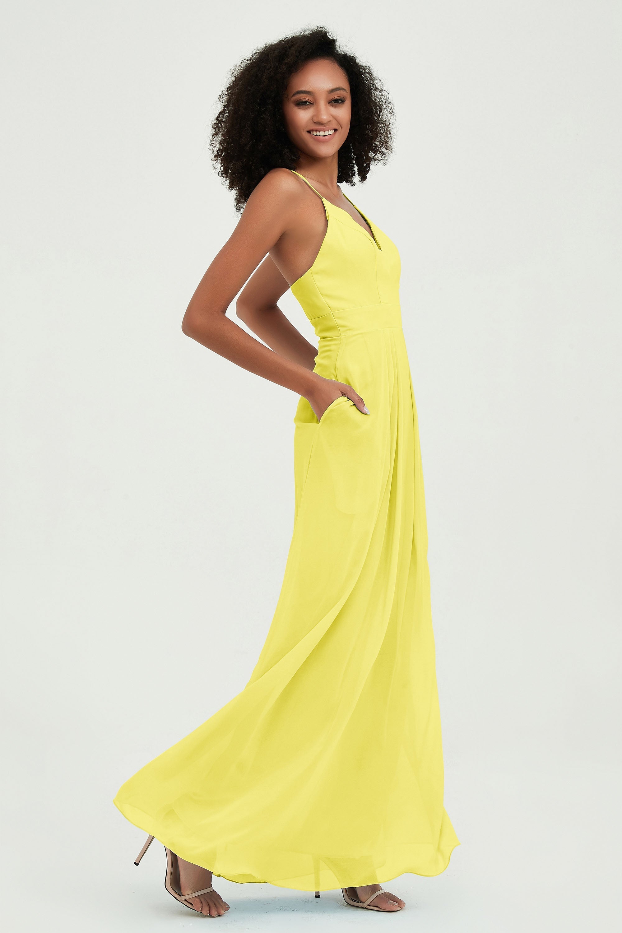 Criss Cross Straps Chiffon Bridesmaid Dress Spaghetti Straps Formal Evening Dresses Gowns