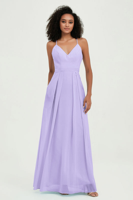 Criss Cross Straps Chiffon Bridesmaid Dress Spaghetti Straps Formal Evening Dresses Gowns