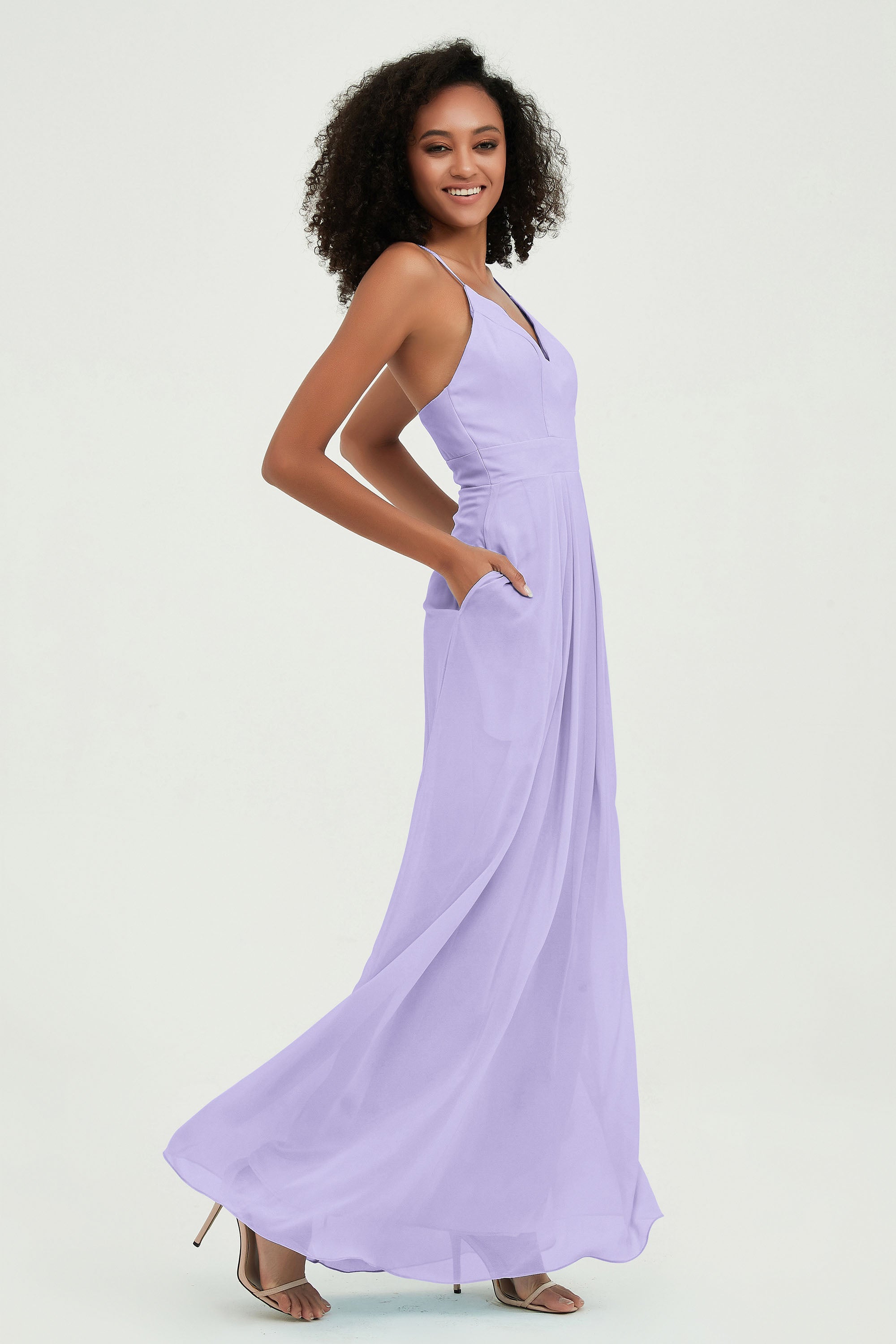 Criss Cross Straps Chiffon Bridesmaid Dress Spaghetti Straps Formal Evening Dresses Gowns