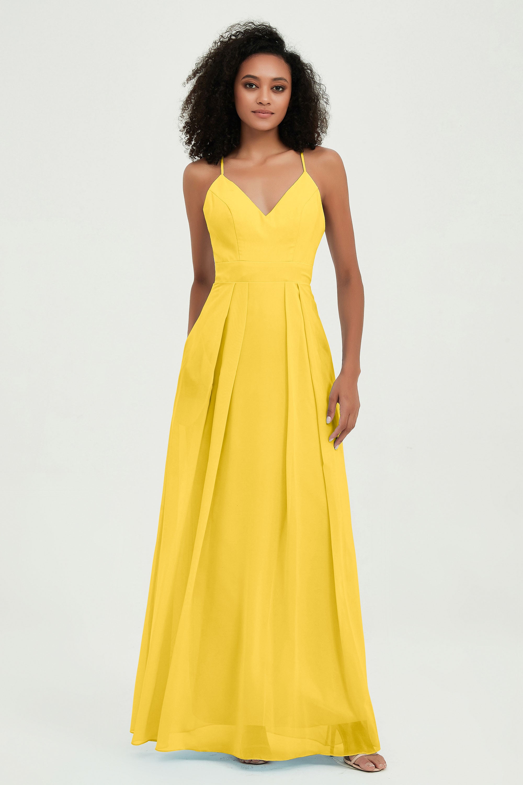 Criss Cross Straps Chiffon Bridesmaid Dress Spaghetti Straps Formal Evening Dresses Gowns