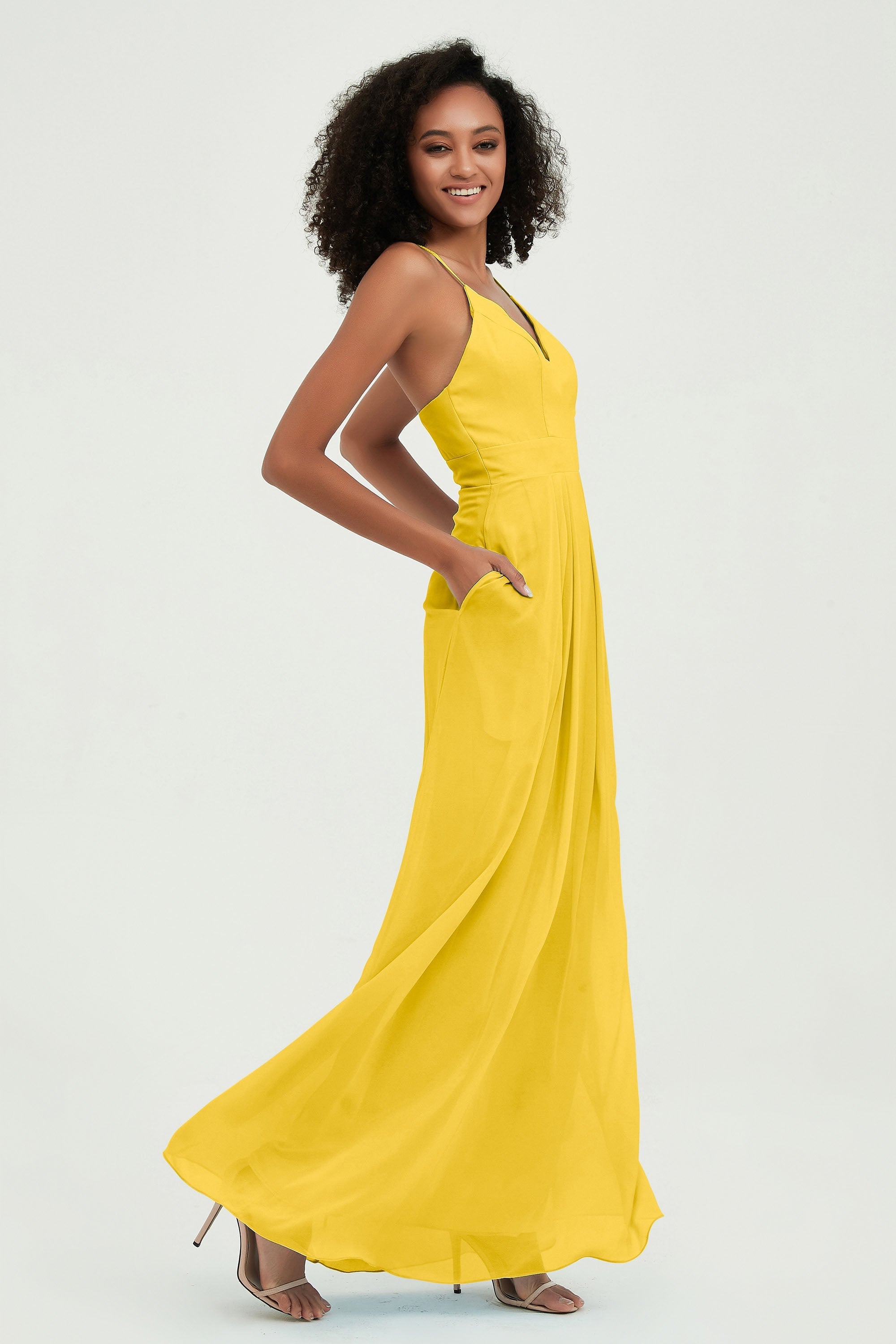 Criss Cross Straps Chiffon Bridesmaid Dress Spaghetti Straps Formal Evening Dresses Gowns
