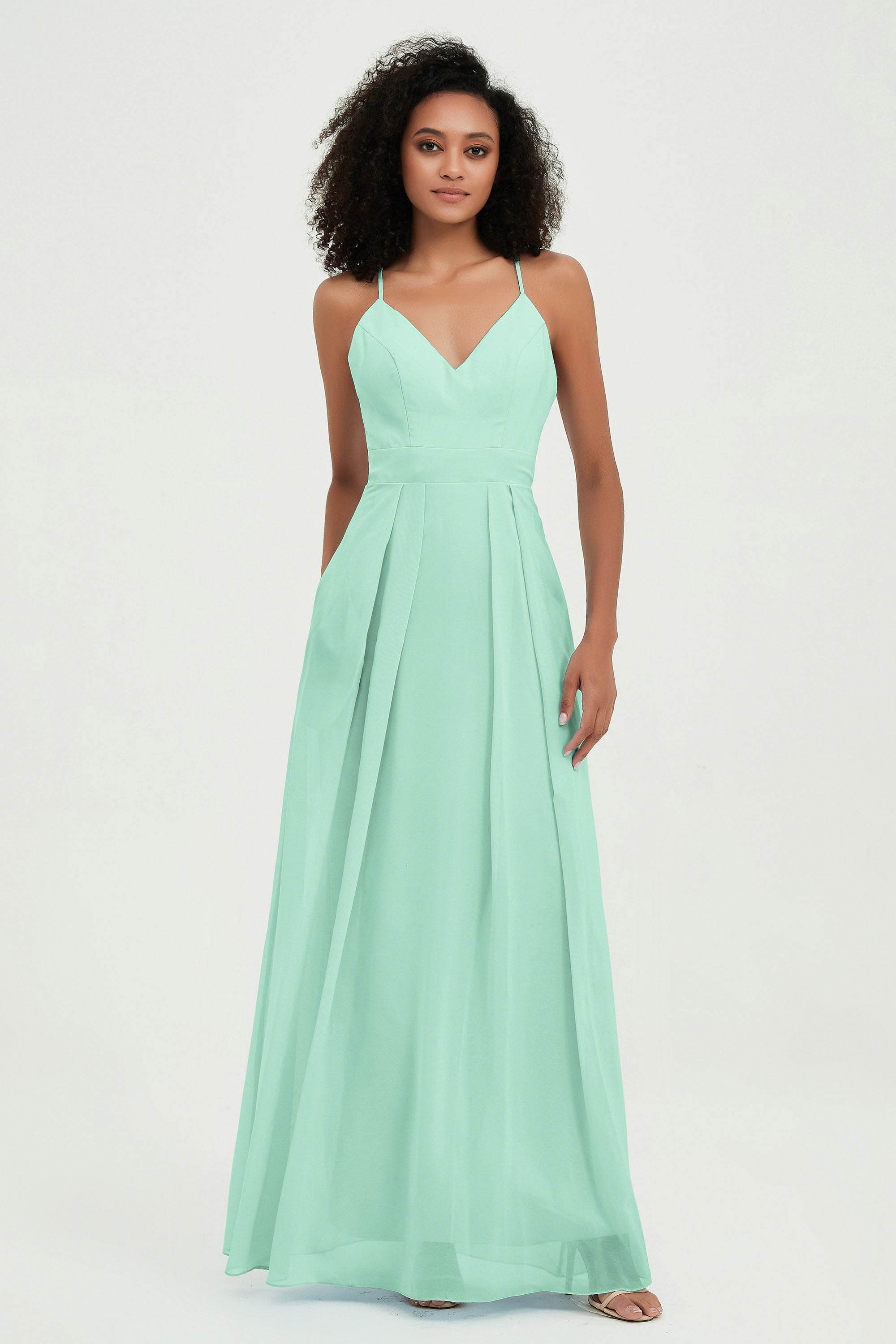 Criss Cross Straps Chiffon Bridesmaid Dress Spaghetti Straps Formal Evening Dresses Gowns