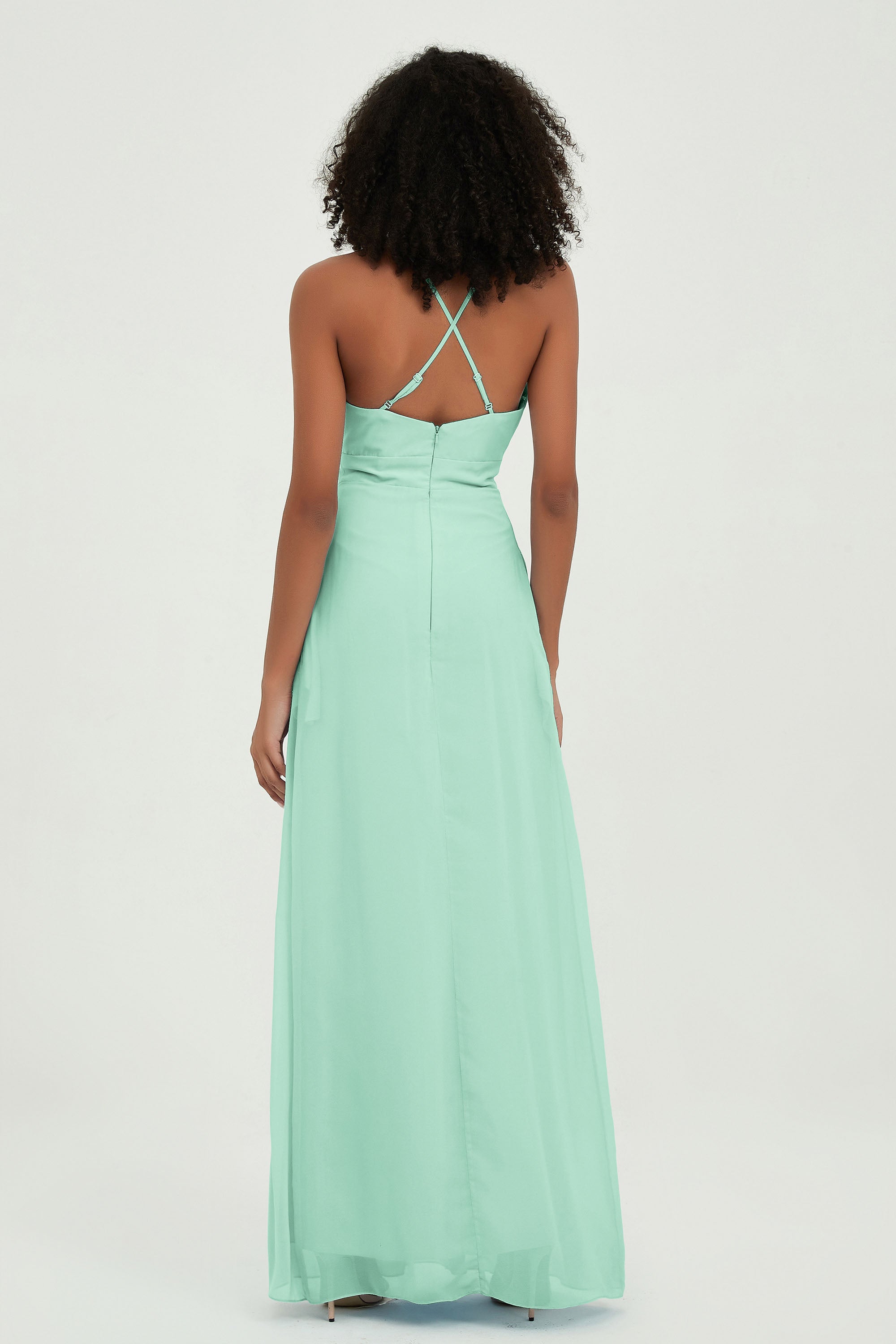 Criss Cross Straps Chiffon Bridesmaid Dress Spaghetti Straps Formal Evening Dresses Gowns