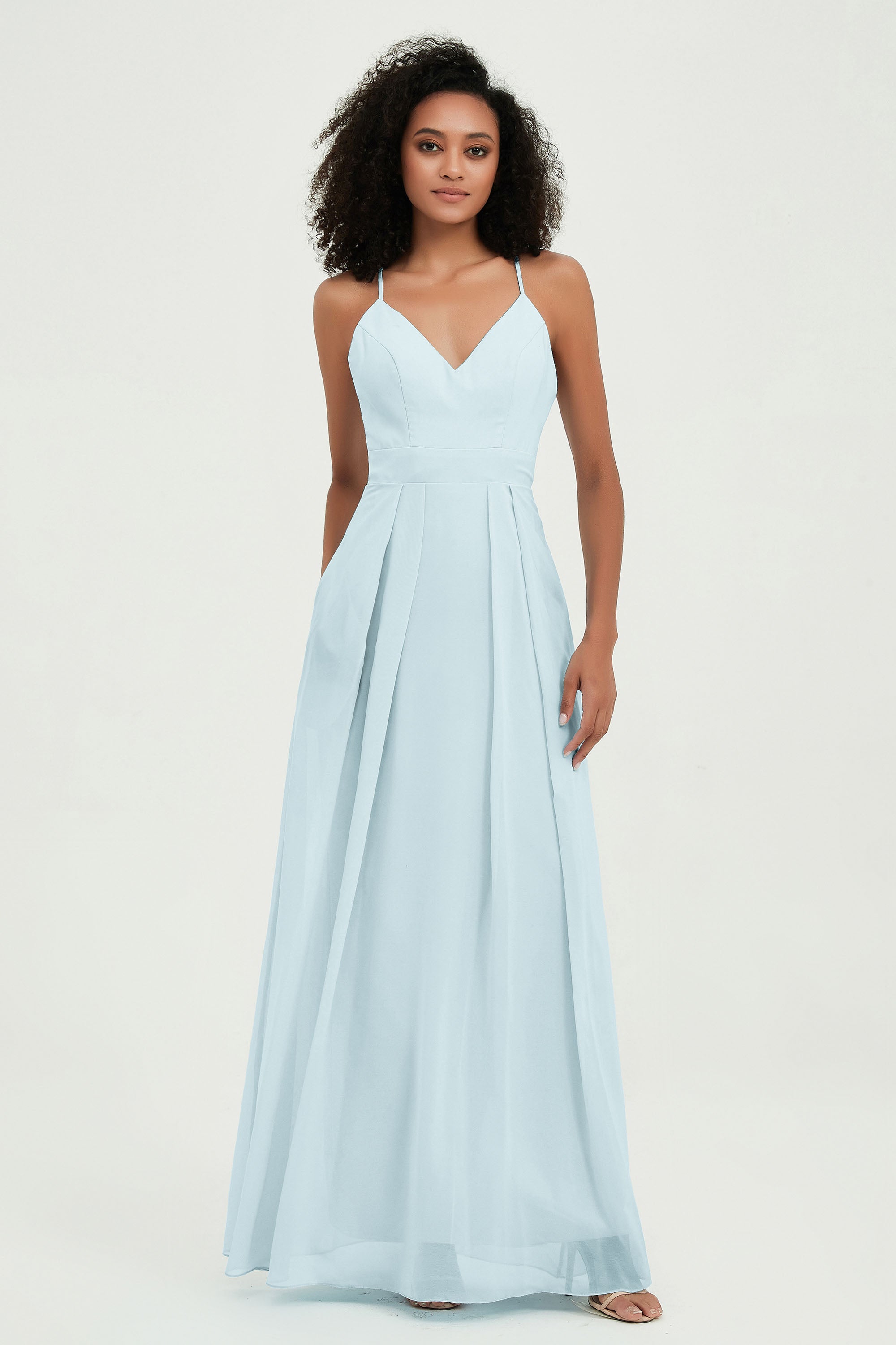 Criss Cross Straps Chiffon Bridesmaid Dress Spaghetti Straps Formal Evening Dresses Gowns