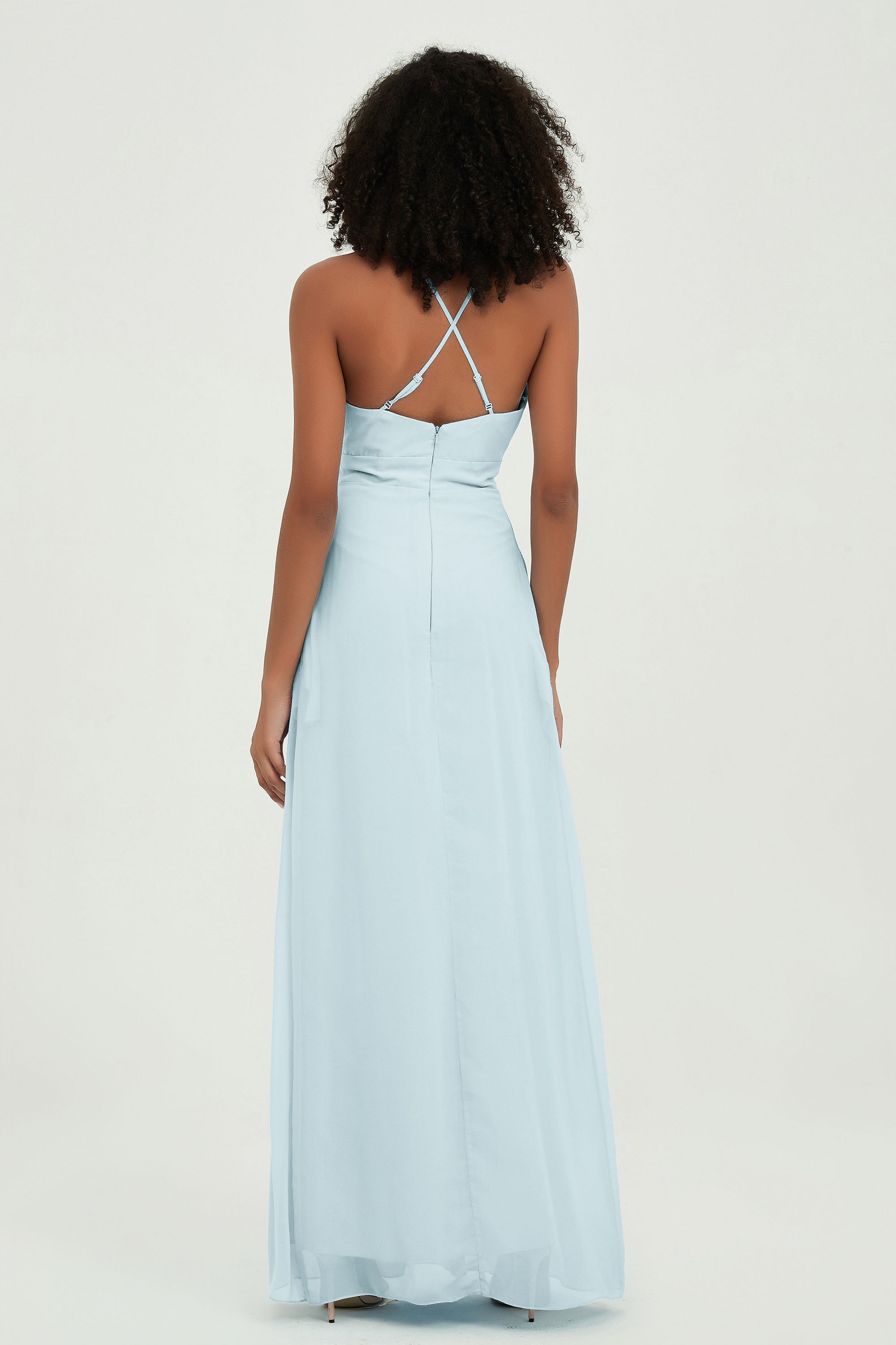 Criss Cross Straps Chiffon Bridesmaid Dress Spaghetti Straps Formal Evening Dresses Gowns