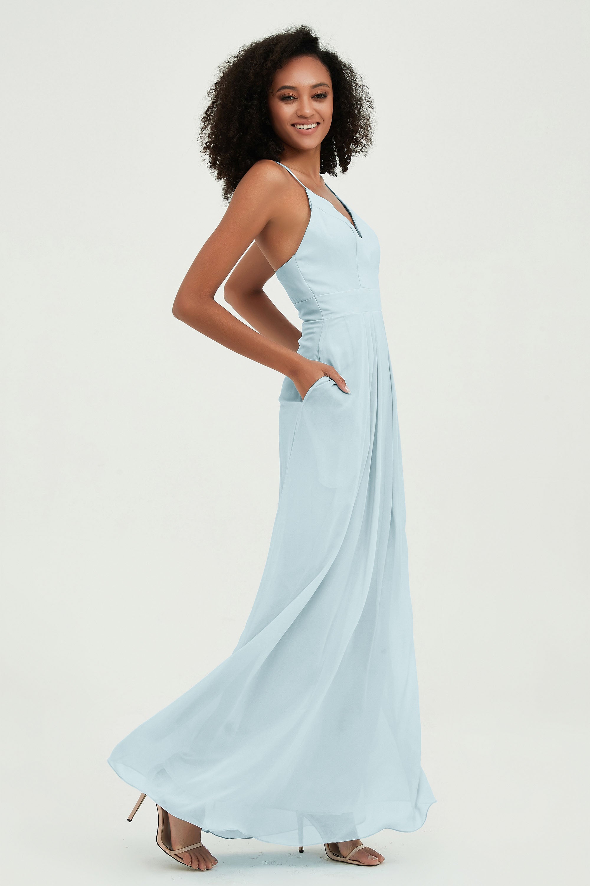 Criss Cross Straps Chiffon Bridesmaid Dress Spaghetti Straps Formal Evening Dresses Gowns