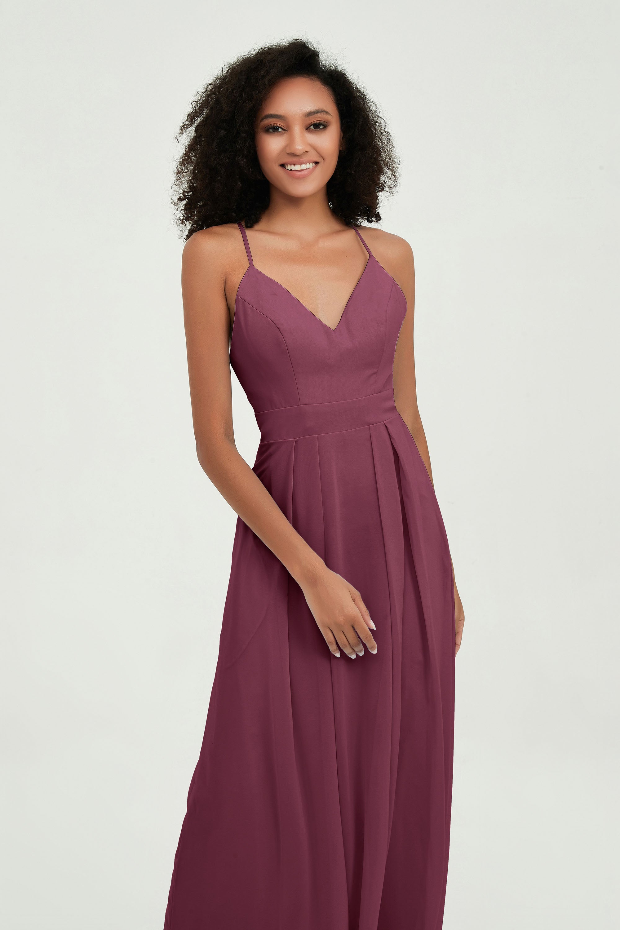 Criss Cross Straps Chiffon Bridesmaid Dress Spaghetti Straps Formal Evening Dresses Gowns