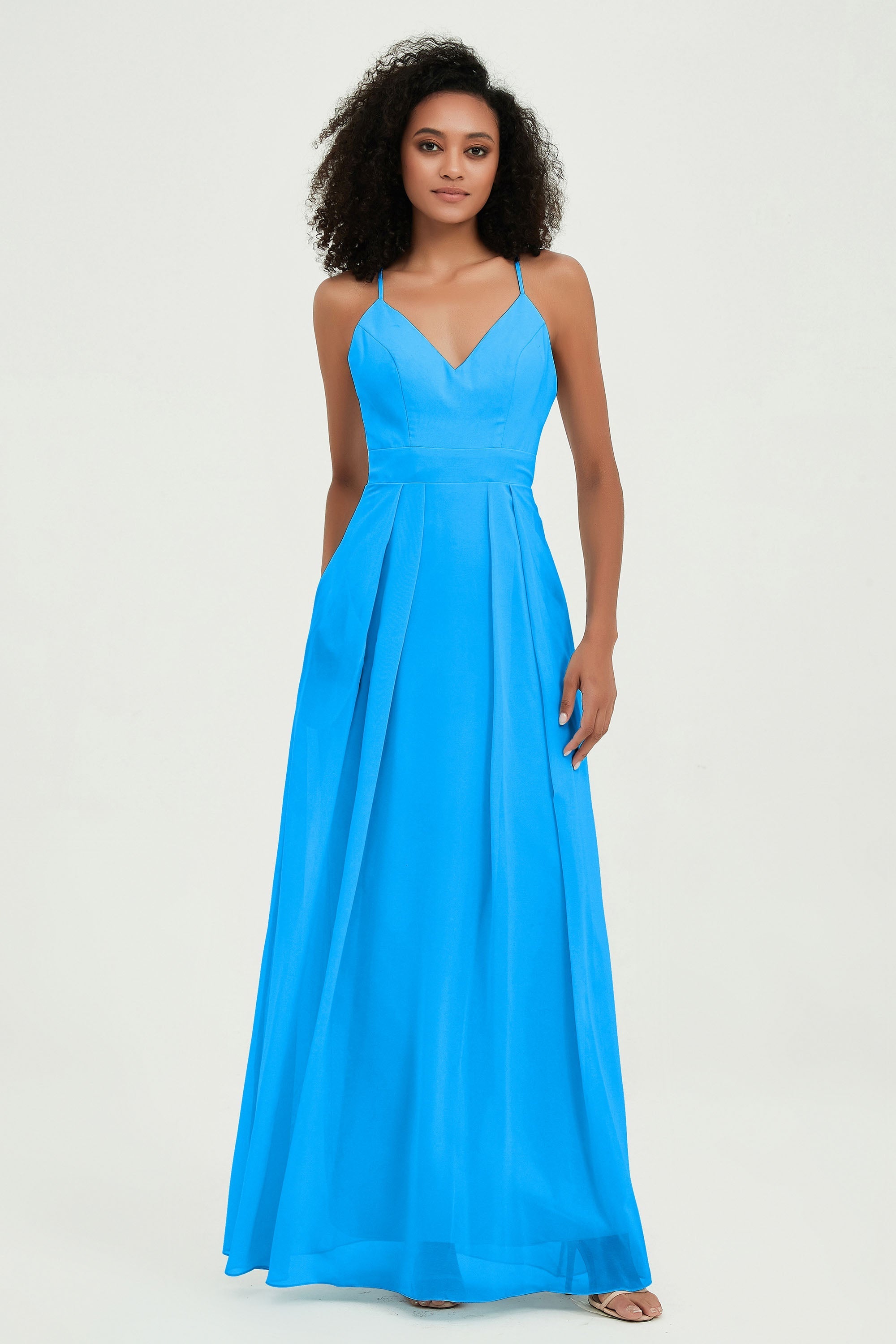 Criss Cross Straps Chiffon Bridesmaid Dress Spaghetti Straps Formal Evening Dresses Gowns