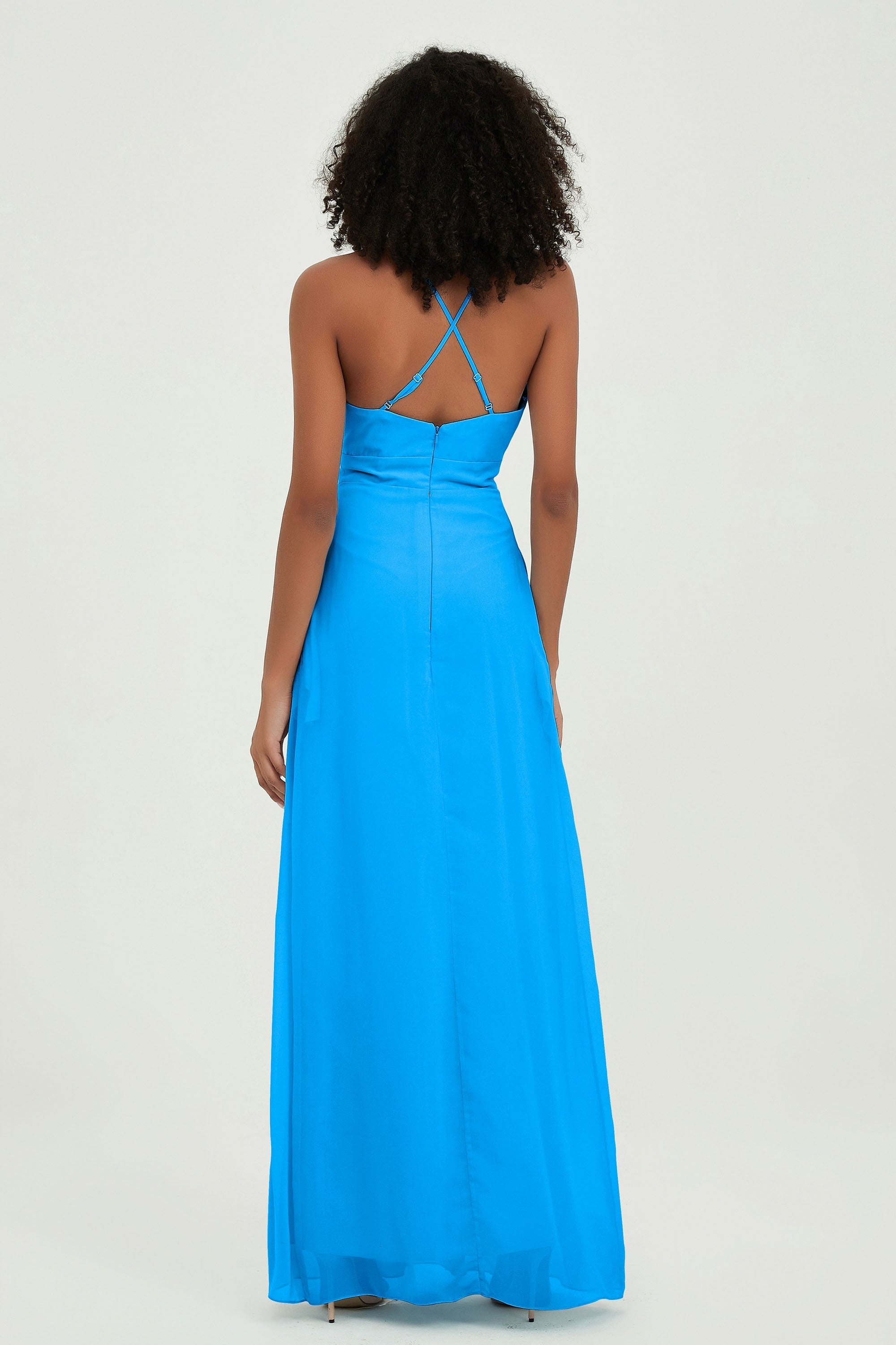 Criss Cross Straps Chiffon Bridesmaid Dress Spaghetti Straps Formal Evening Dresses Gowns