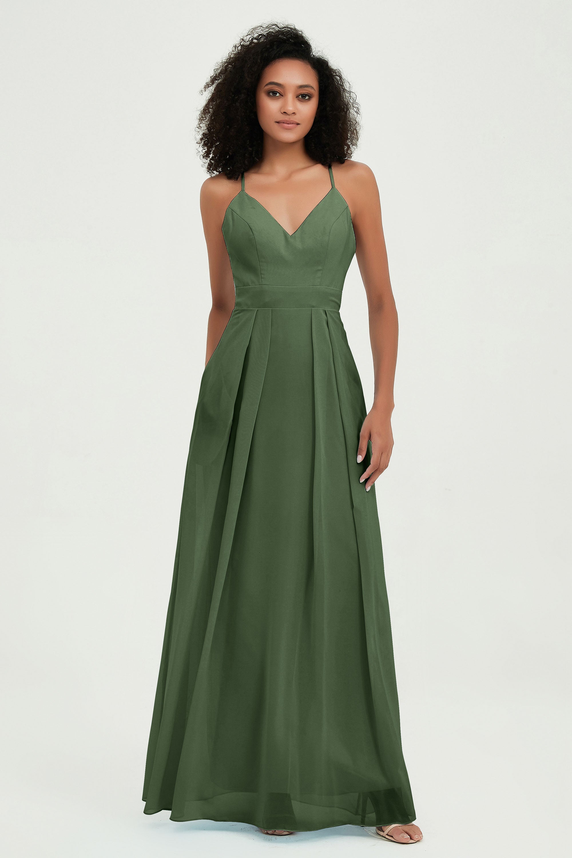 Criss Cross Straps Chiffon Bridesmaid Dress Spaghetti Straps Formal Evening Dresses Gowns