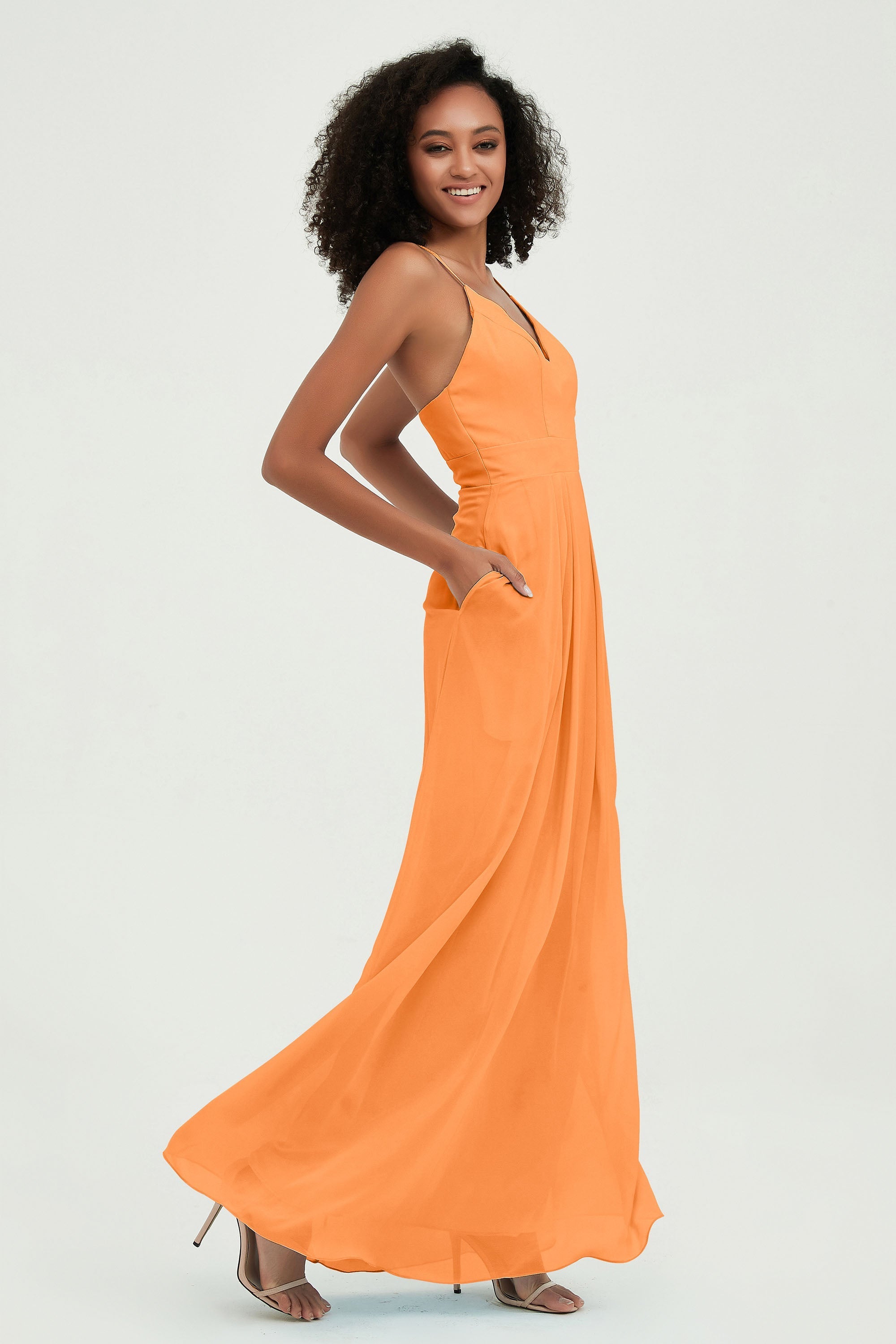 Criss Cross Straps Chiffon Bridesmaid Dress Spaghetti Straps Formal Evening Dresses Gowns