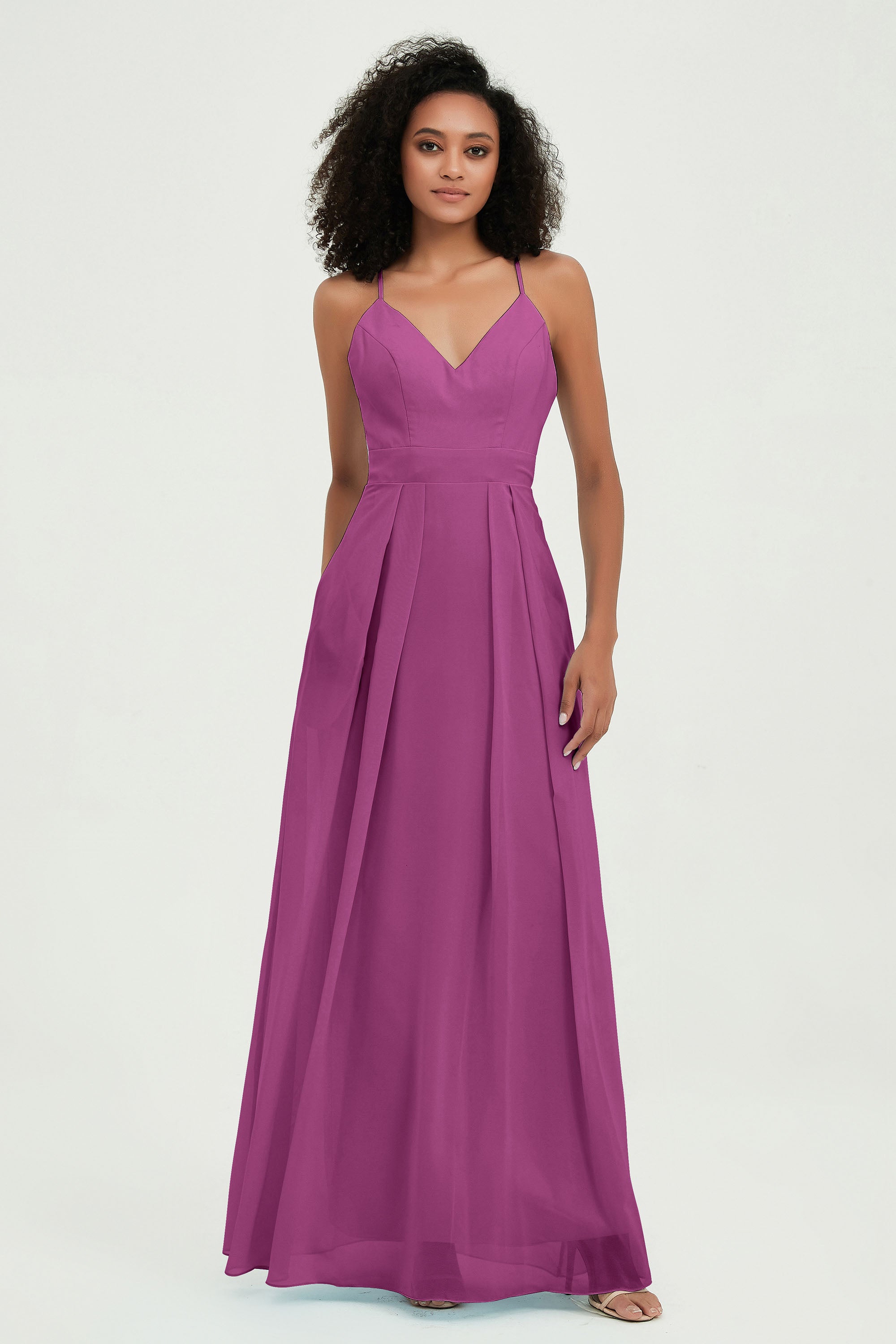 Criss Cross Straps Chiffon Bridesmaid Dress Spaghetti Straps Formal Evening Dresses Gowns