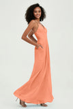Criss Cross Straps Chiffon Bridesmaid Dress Spaghetti Straps Formal Evening Dresses Gowns
