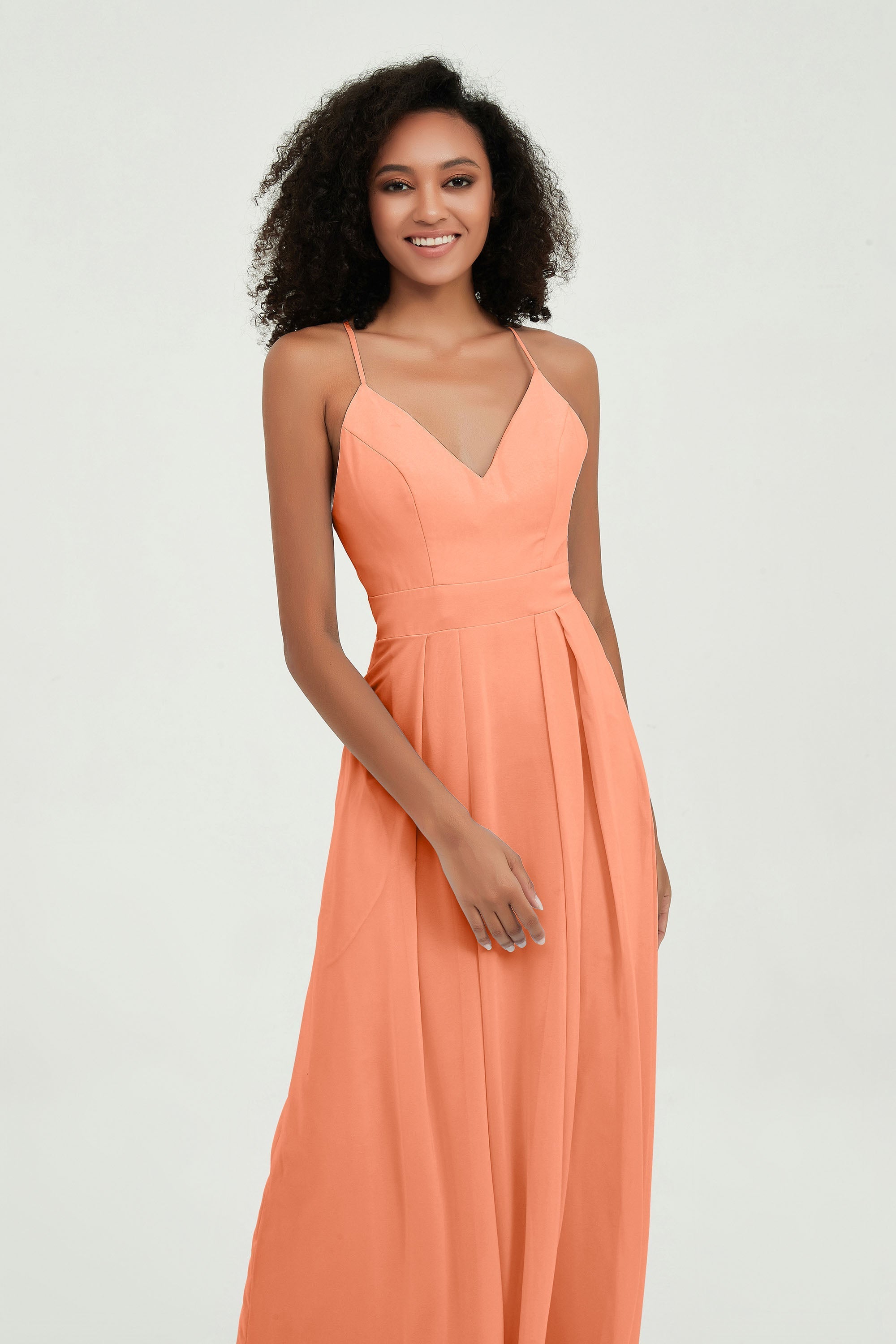 Criss Cross Straps Chiffon Bridesmaid Dress Spaghetti Straps Formal Evening Dresses Gowns